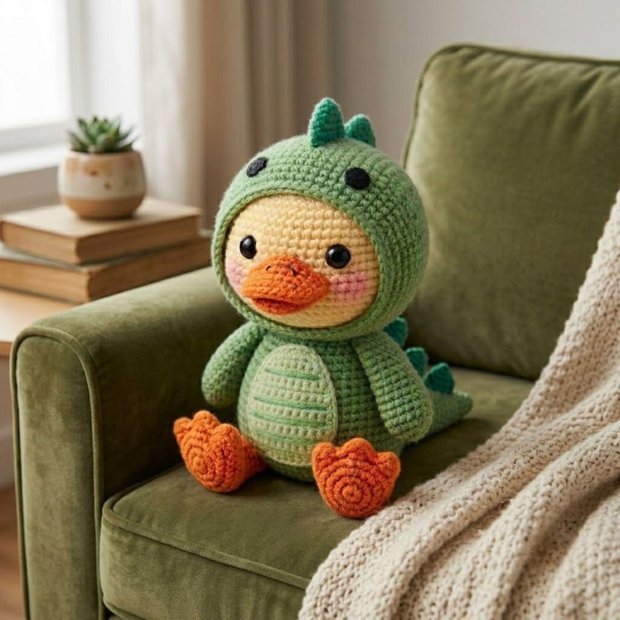 Cute Crochet Duck Dinosaur Amigurumi Plush Handmade Baby Dino Duck Toy Kawaii Animal Gift Nursery Decor Collectible