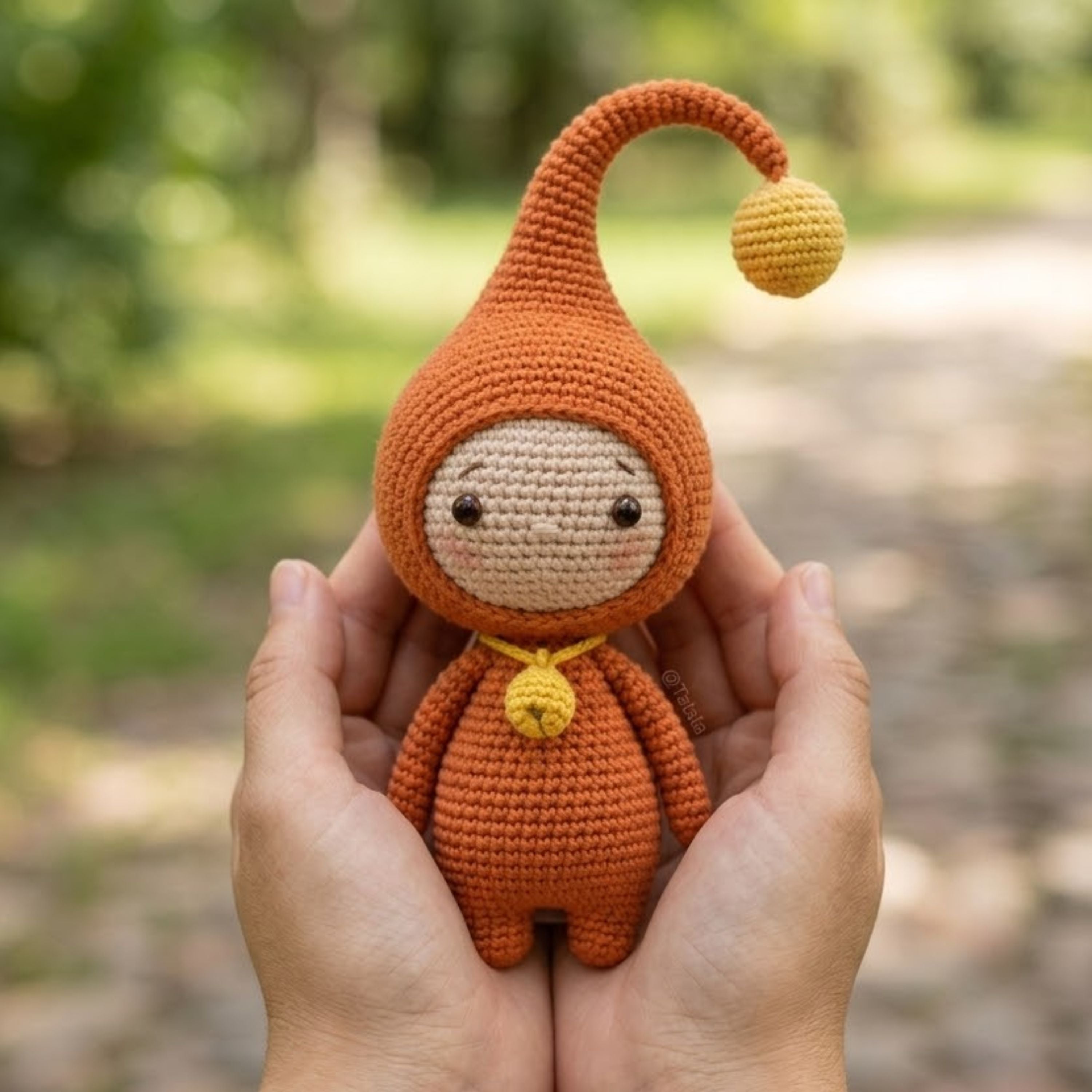 Crochet Orange Gnome Plush, Handmade Amigurumi Elf Doll with Curved Hat Yellow Pom, Cute Nursery Decor Gift for Baby Kids Collectors Toy Set