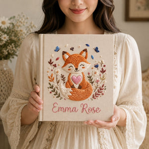 Hand Embroidered Baby Photo Album, Personalized Woodland Fox Baby Album, Custom Baby Memory Book, Baby Keepsake Gift, Nursery Decor