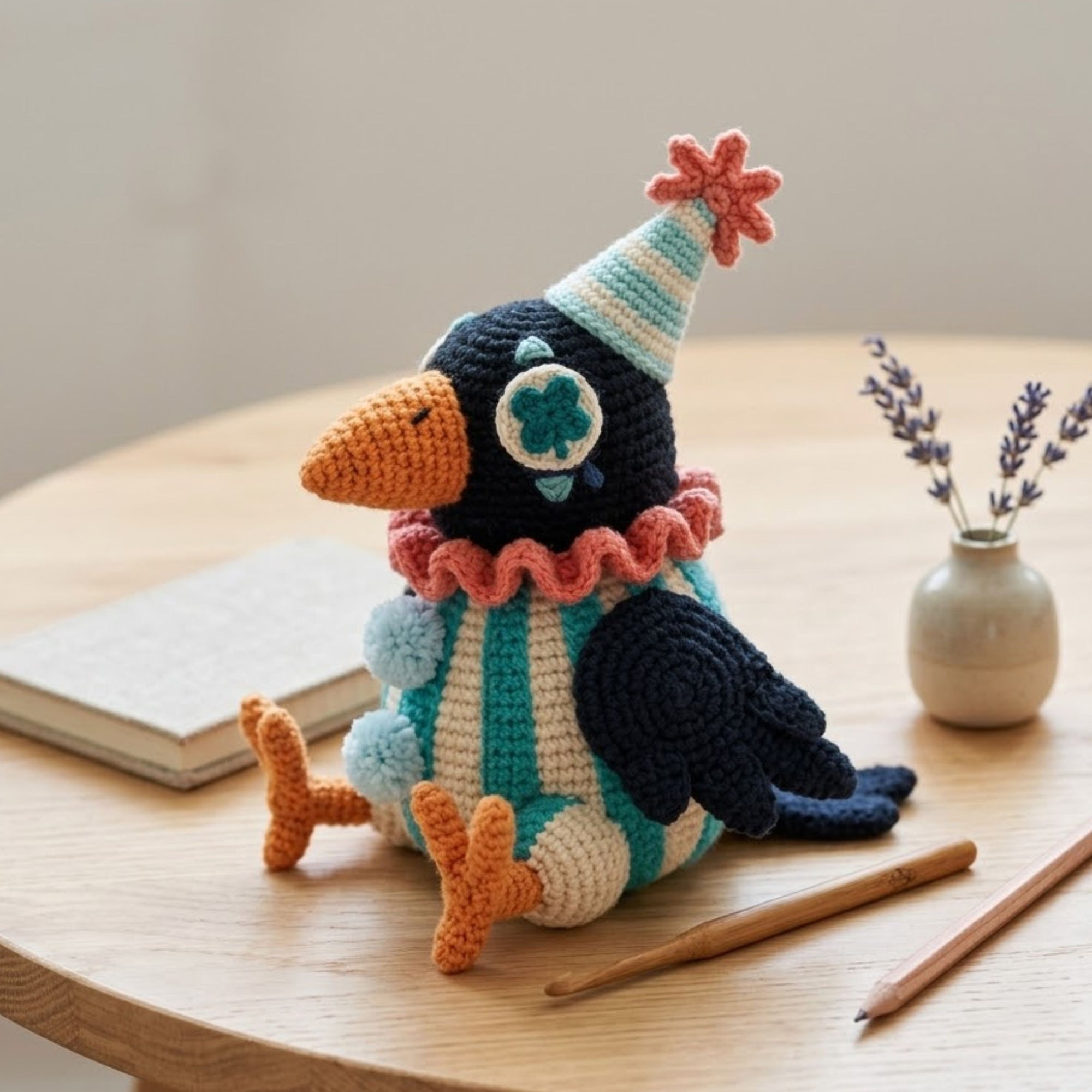 Cute Crochet Crow Doll Plush, Kawaii Amigurumi Raven Bird Toy, Handmade Birthday Nursery Decor Gift, Soft Party Bird Plush Sizes 4-12in