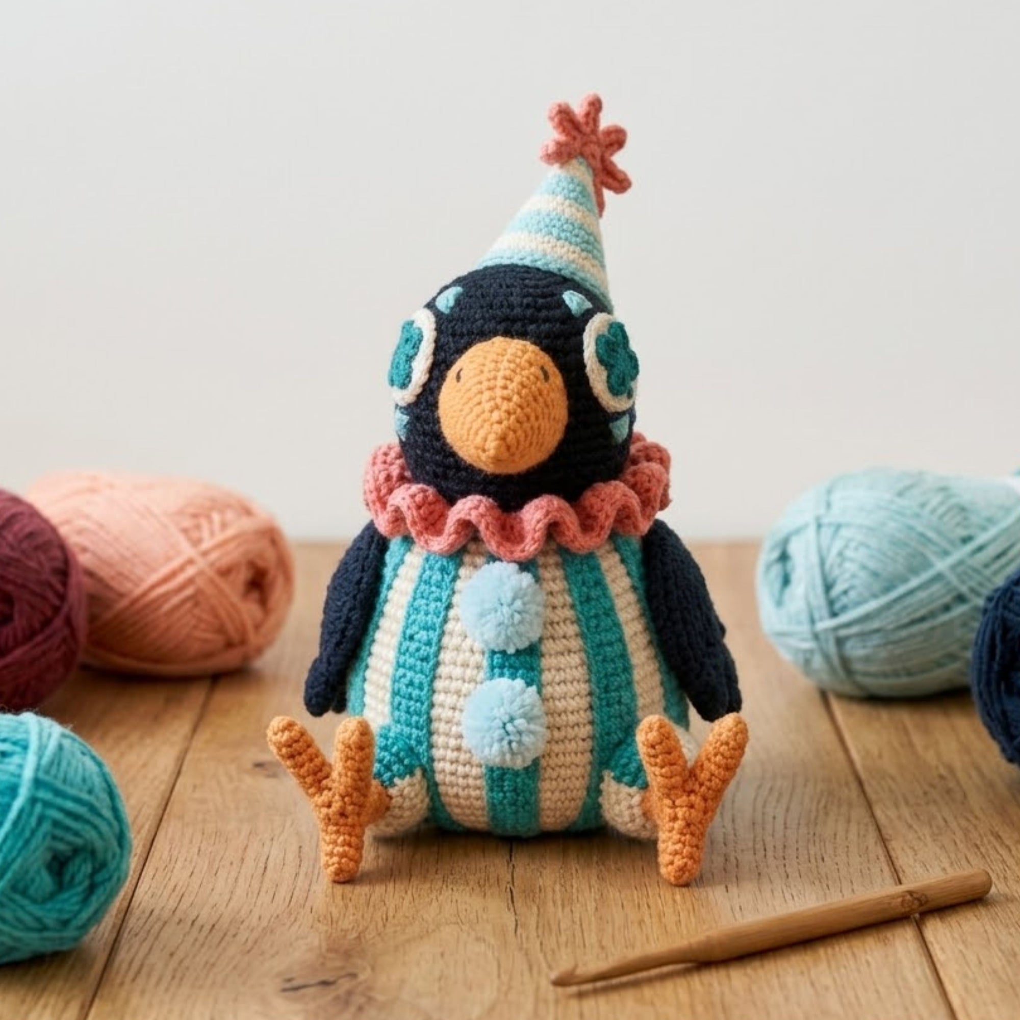 Cute Crochet Crow Doll Plush, Kawaii Amigurumi Raven Bird Toy, Handmade Birthday Nursery Decor Gift, Soft Party Bird Plush Sizes 4-12in