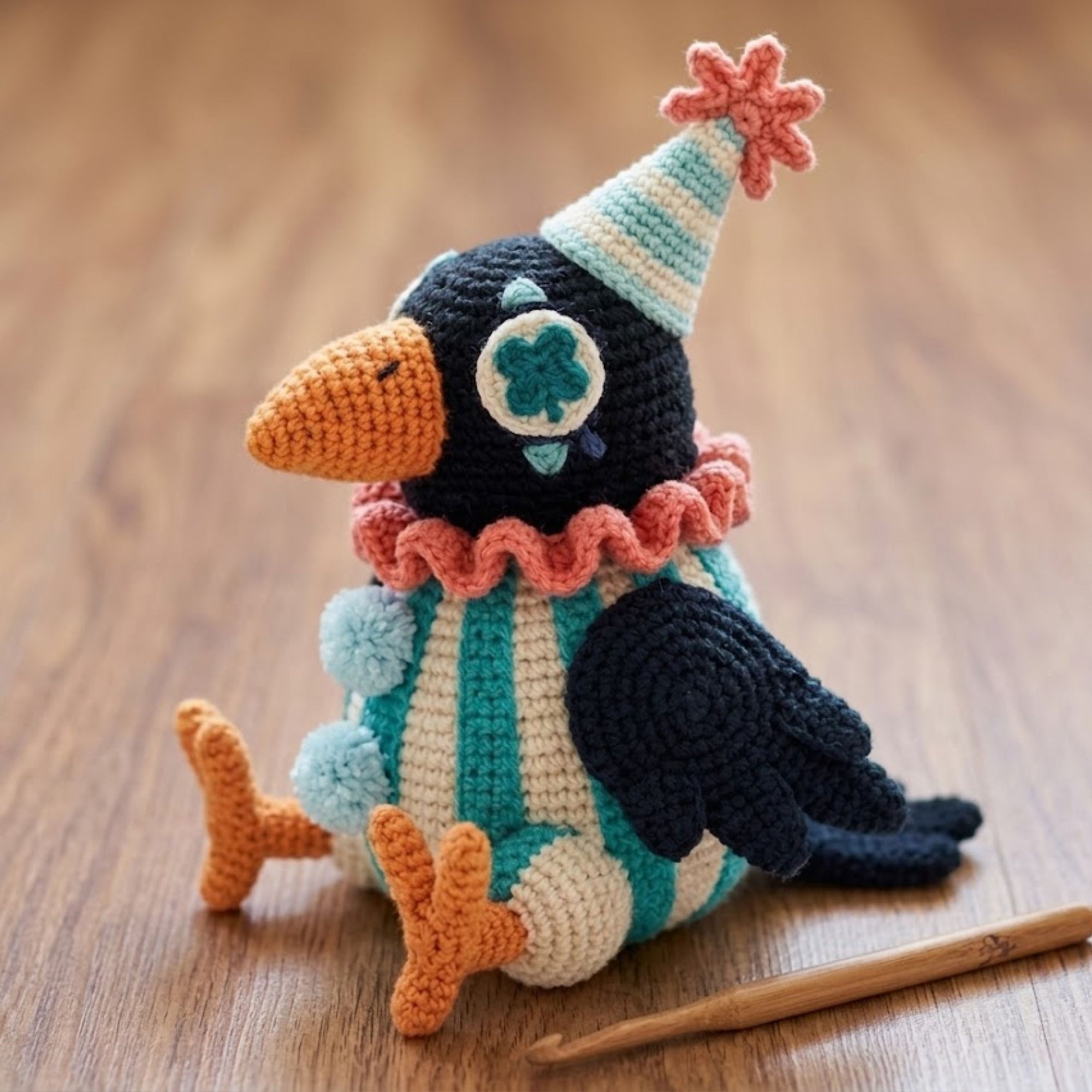 Cute Crochet Crow Doll Plush, Kawaii Amigurumi Raven Bird Toy, Handmade Birthday Nursery Decor Gift, Soft Party Bird Plush Sizes 4-12in