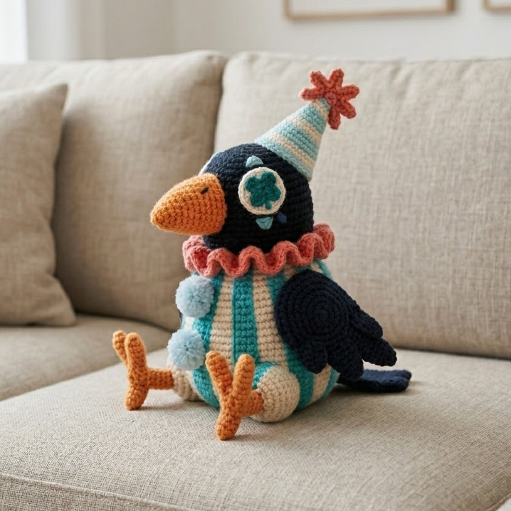 Cute Crochet Crow Doll Plush, Kawaii Amigurumi Raven Bird Toy, Handmade Birthday Nursery Decor Gift, Soft Party Bird Plush Sizes 4-12in