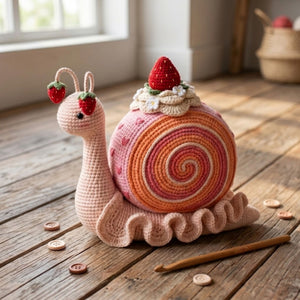 Cute Crochet Strawberry Snail Plush, Kawaii Amigurumi Dessert Baby Toy, Handmade Spring Nursery Decor Gift, Soft 3D Garden Doll Sizes 4-12in