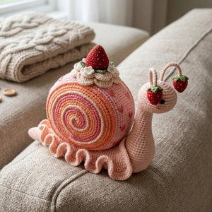 Cute Crochet Strawberry Snail Plush, Kawaii Amigurumi Dessert Baby Toy, Handmade Spring Nursery Decor Gift, Soft 3D Garden Doll Sizes 4-12in