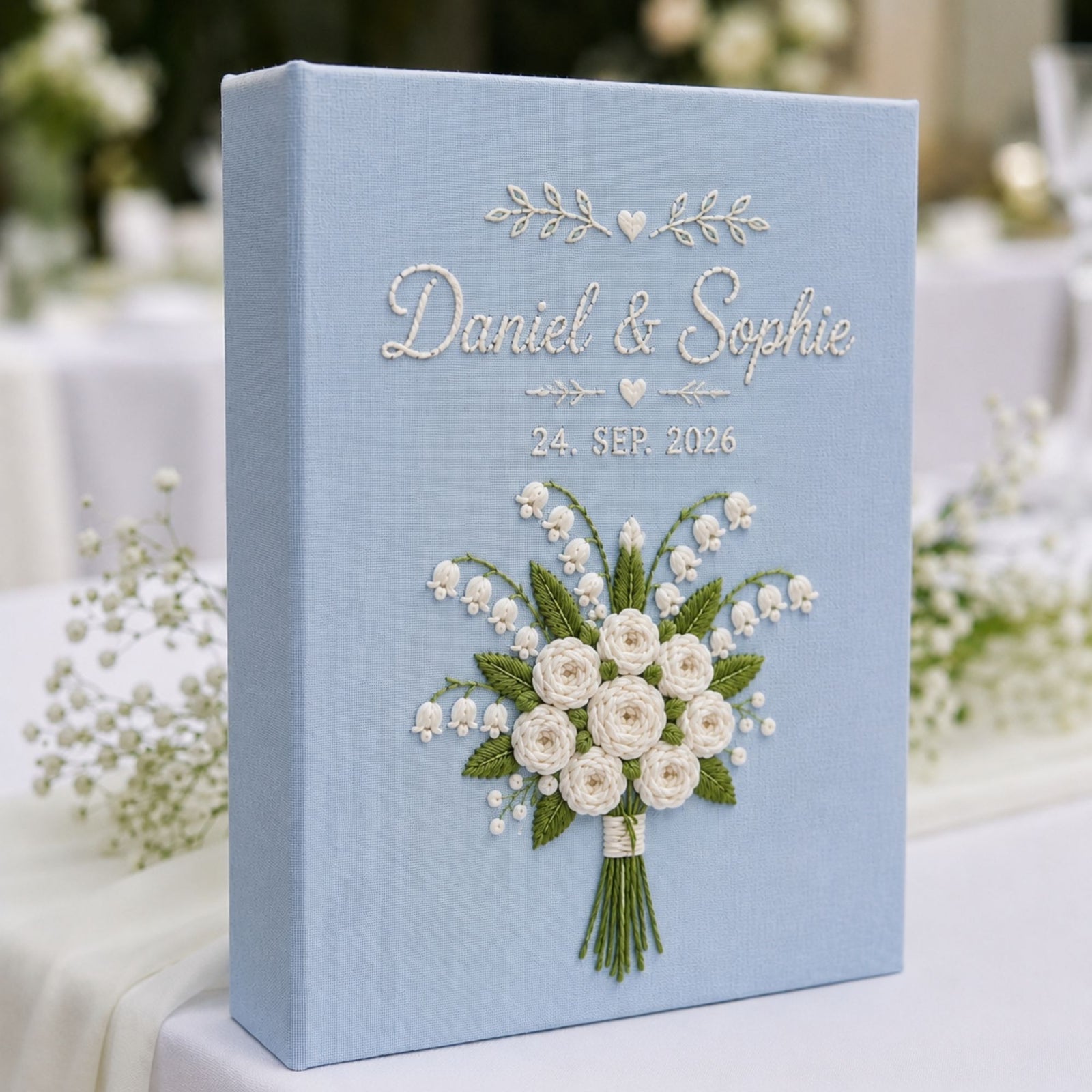 Custom Embroidered Photo Album With Sleeves, Floral Guest Book Lily Of The Valley Keepsake, Couple Photo Album, Floral Wedding Memory Book