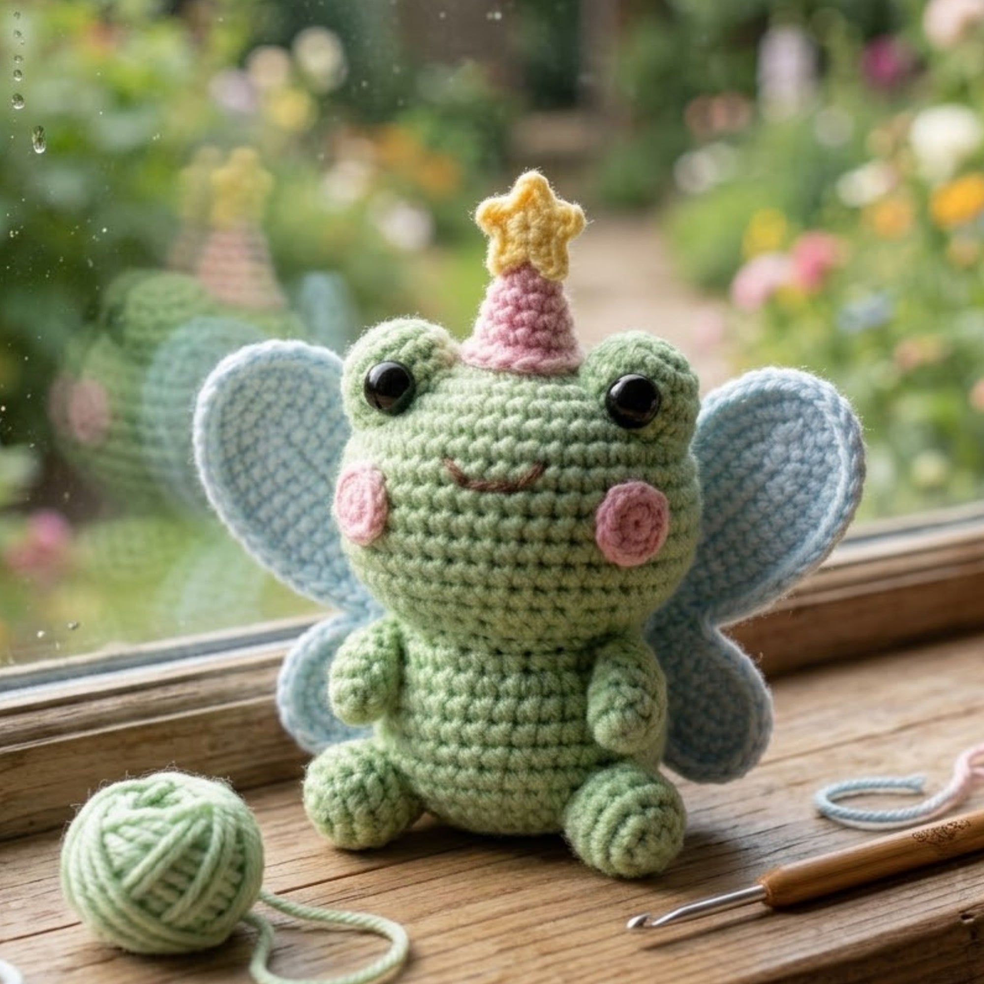 Cute Crochet Fairy Frog Doll Plush, Kawaii Amigurumi Winged Frog Baby Toy, Handmade Pastel Nursery Decor Gift, Soft Magic Plush Sizes 4-12in