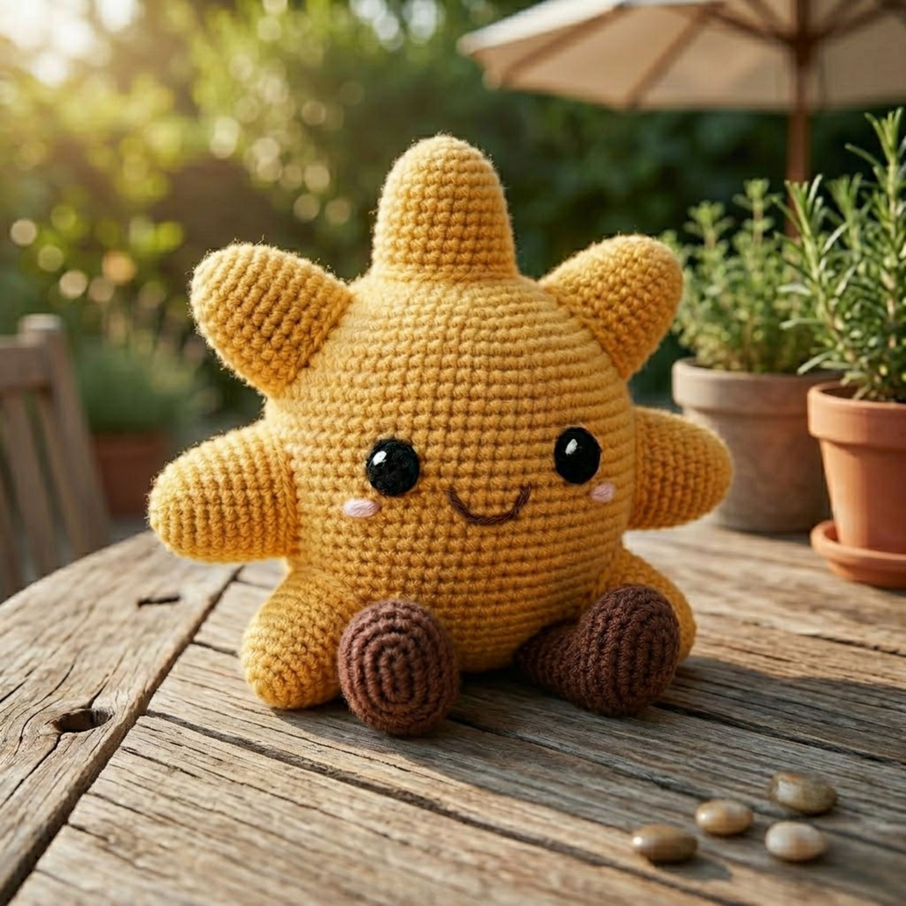 Cute Crochet Smiling Sun Doll Plush, Kawaii Amigurumi Sunshine Baby Toy, Handmade Spring Nursery Decor Gift, Soft Yellow Plush Sizes 4-12in