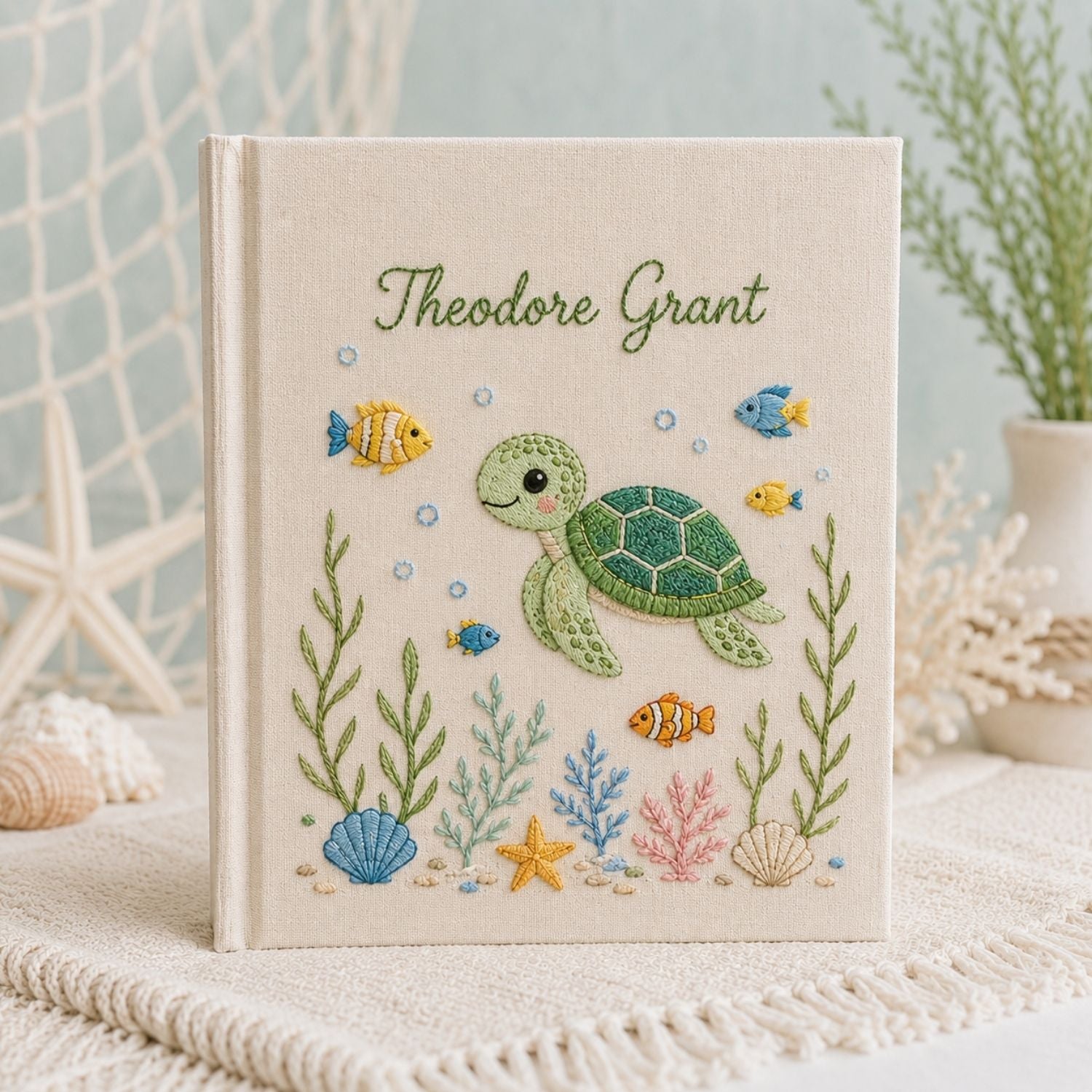 Personalized Baby Photo Album, Hand Embroidered Dinosaur Memory Book, Custom Name Keepsake, Woodland Nursery Gift, Newborn, Baby Shower Gift