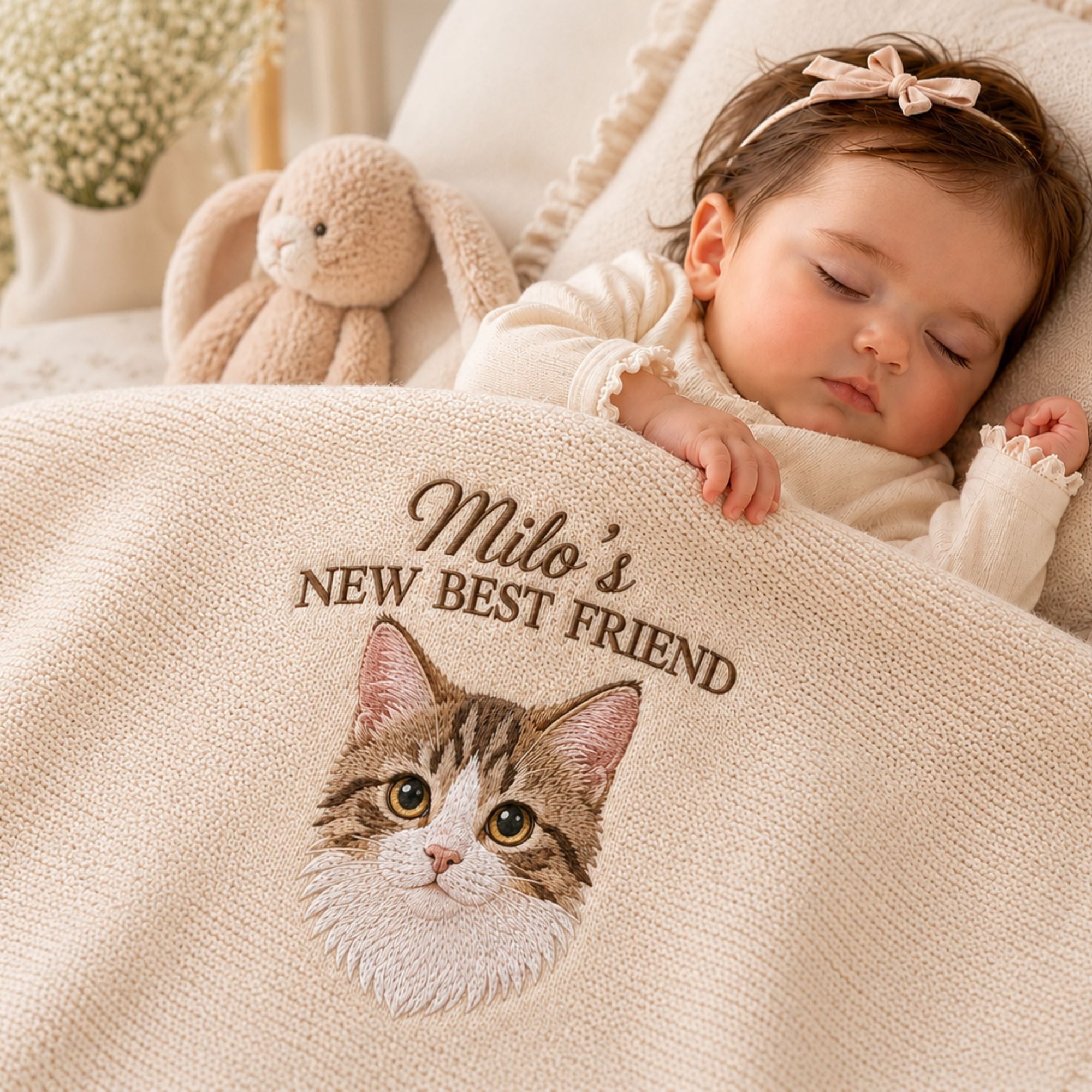 Custom Embroidered Dog Portrait Baby Blanket, Personalized Pet Photo Nursery Blanket, New Best Friend Pregnancy Gift, Baby Shower Gift