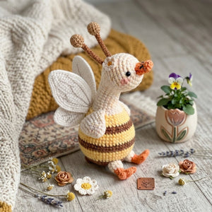 Crochet Goose Bee Plush, Handmade Amigurumi Duck Toy with Wings, Cute Kawaii Animal Gift for Kids, Collectors, Nursery Room Decor, 4-12in