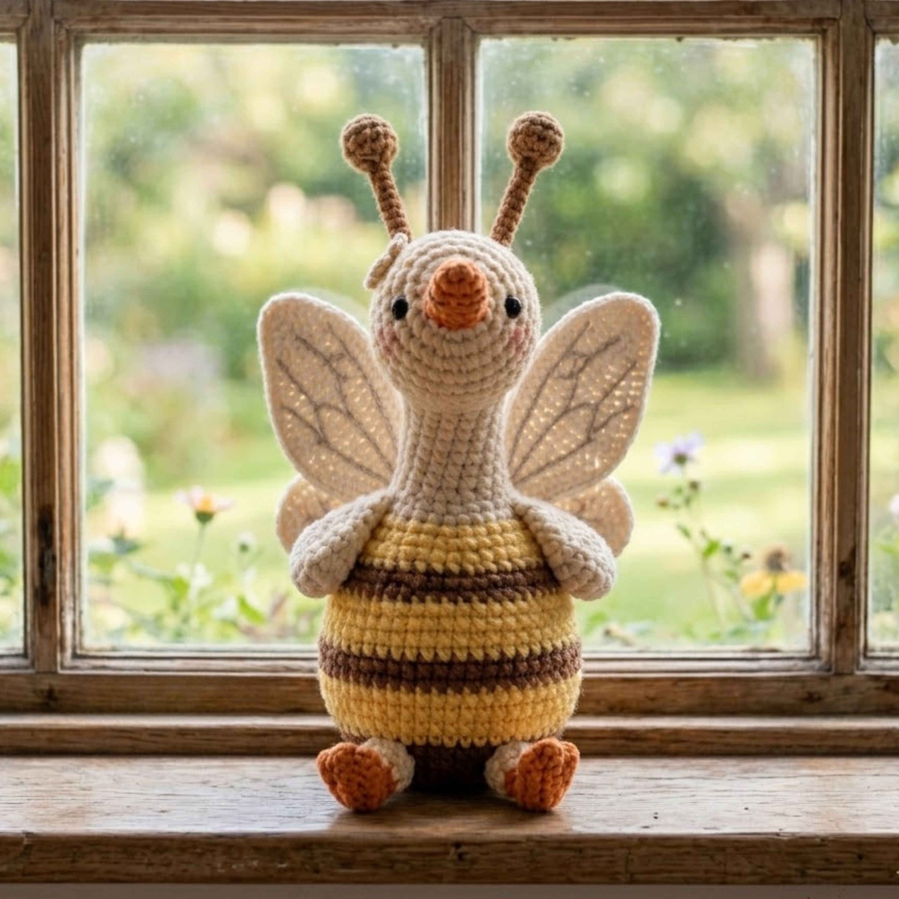Crochet Goose Bee Plush, Handmade Amigurumi Duck Toy with Wings, Cute Kawaii Animal Gift for Kids, Collectors, Nursery Room Decor, 4-12in