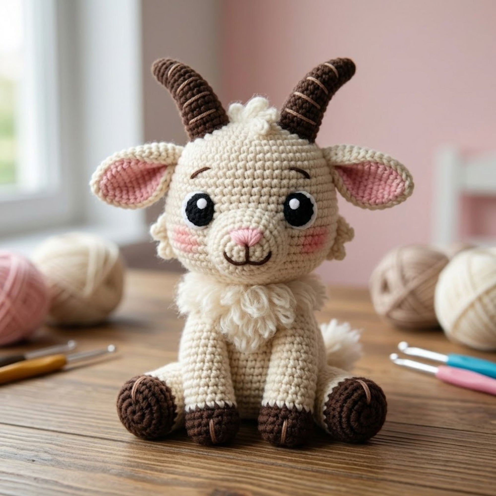Cute Crochet Goat Doll Plush, Kawaii Amigurumi Farm Animal Baby Toy, Handmade Nursery Decor Gift, Soft Goat Plush Cute Kids Toy Sizes 4-12in
