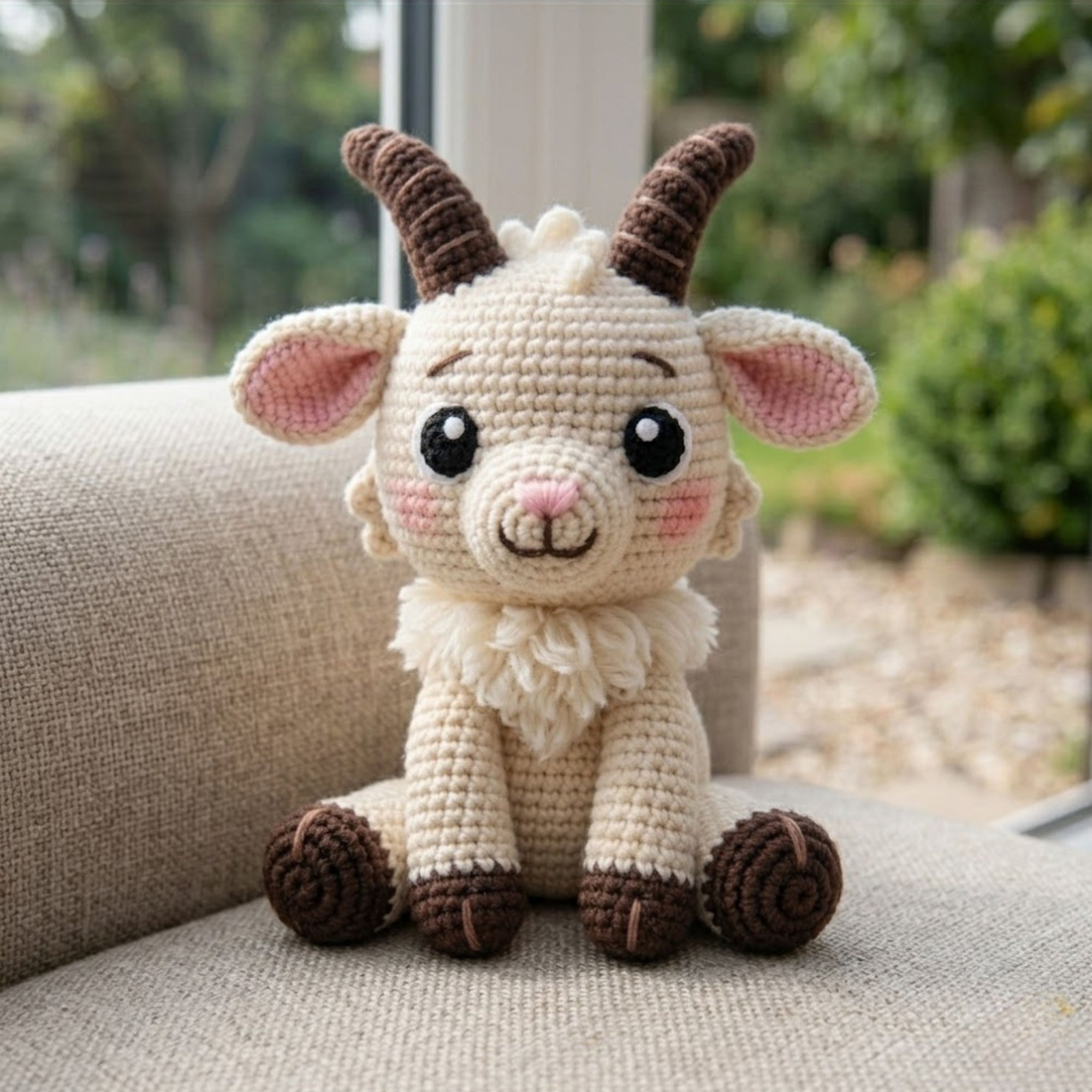 Cute Crochet Goat Doll Plush, Kawaii Amigurumi Farm Animal Baby Toy, Handmade Nursery Decor Gift, Soft Goat Plush Cute Kids Toy Sizes 4-12in