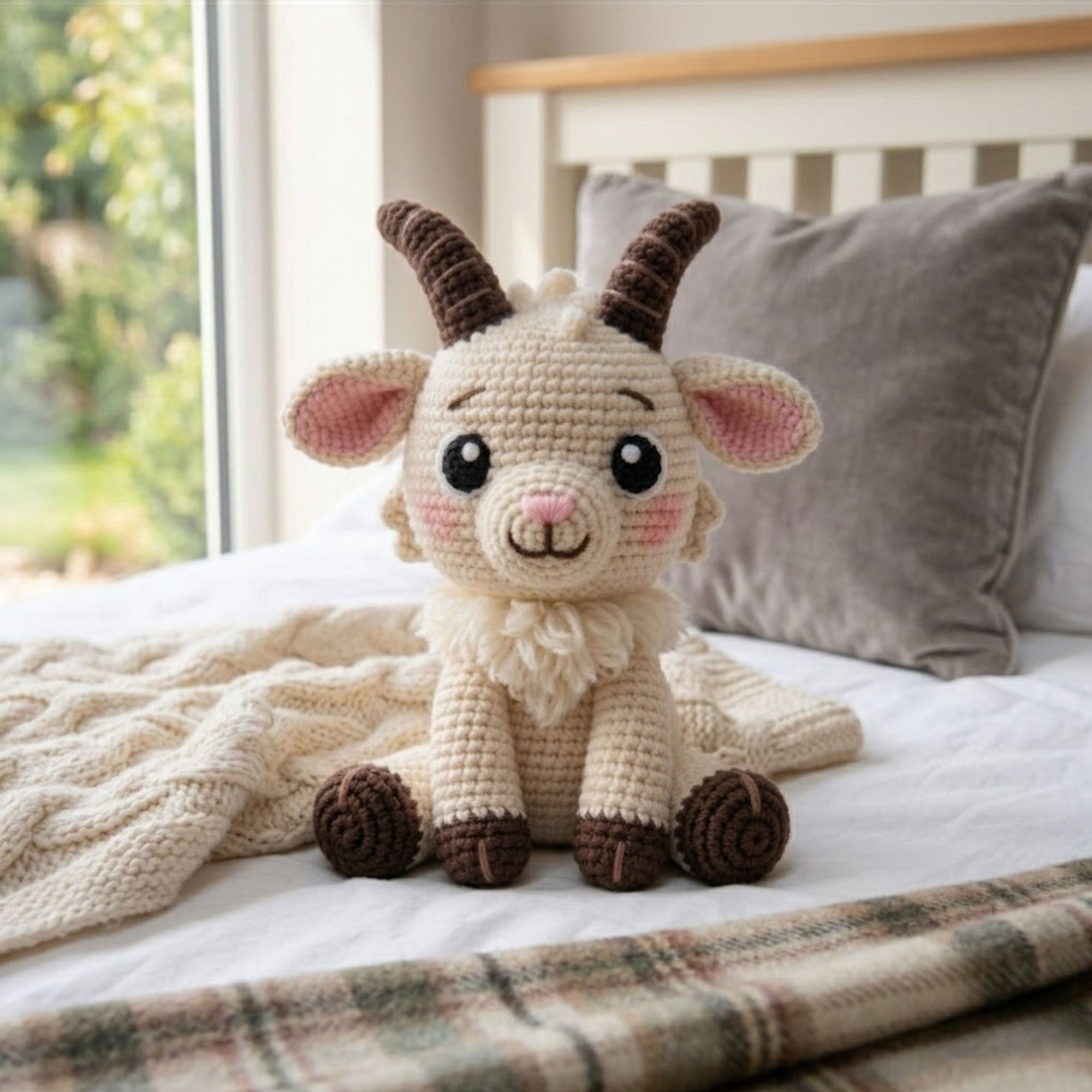 Cute Crochet Goat Doll Plush, Kawaii Amigurumi Farm Animal Baby Toy, Handmade Nursery Decor Gift, Soft Goat Plush Cute Kids Toy Sizes 4-12in