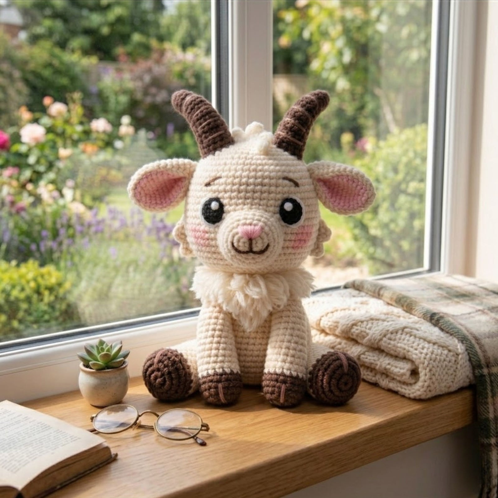 Cute Crochet Goat Doll Plush, Kawaii Amigurumi Farm Animal Baby Toy, Handmade Nursery Decor Gift, Soft Goat Plush Cute Kids Toy Sizes 4-12in