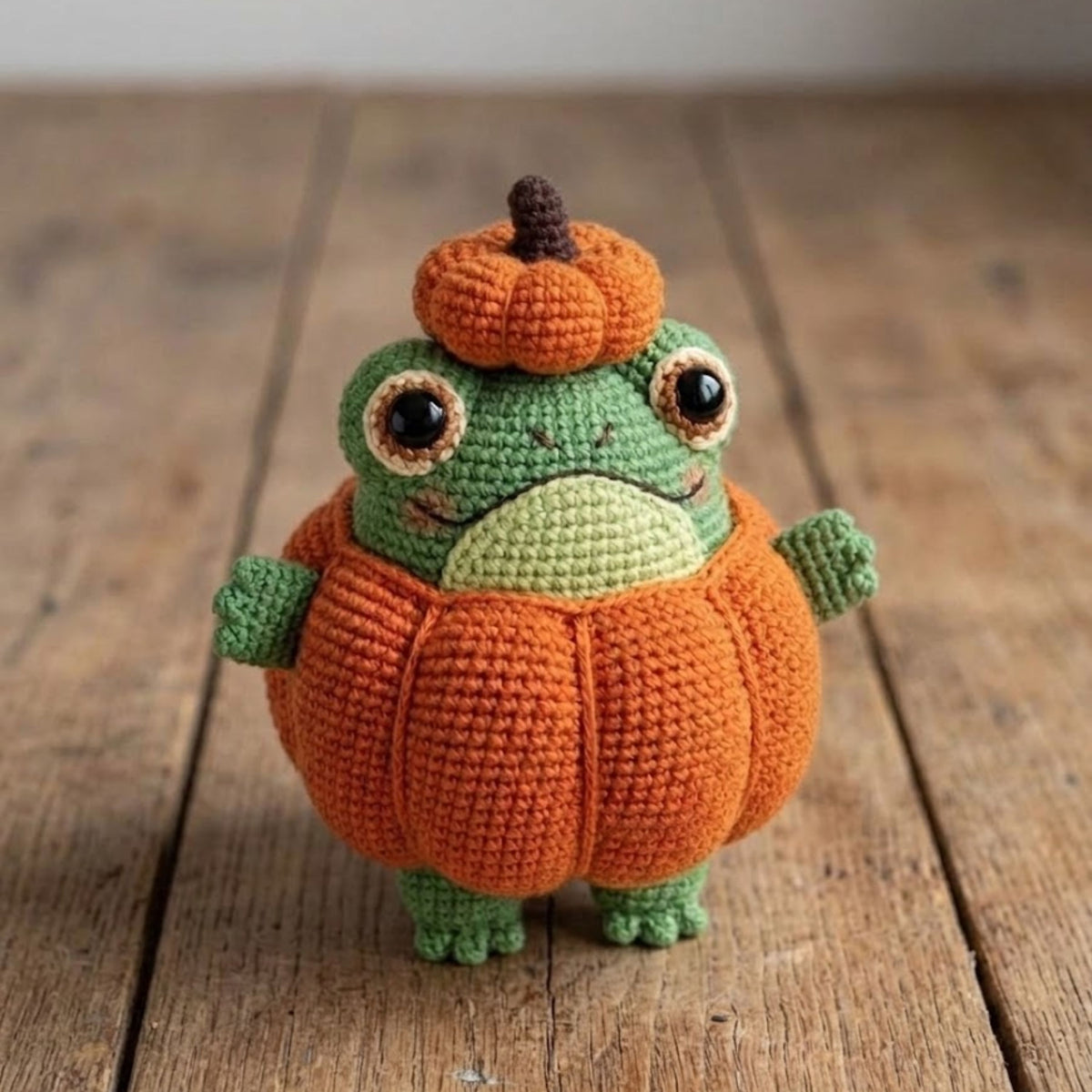 Crochet Frog Pumpkin Plush, Handmade Amigurumi Halloween Frog Toy, Cute Kawaii Fall Decor Gift for Kids, Collectors, Nursery Room, 4-12in
