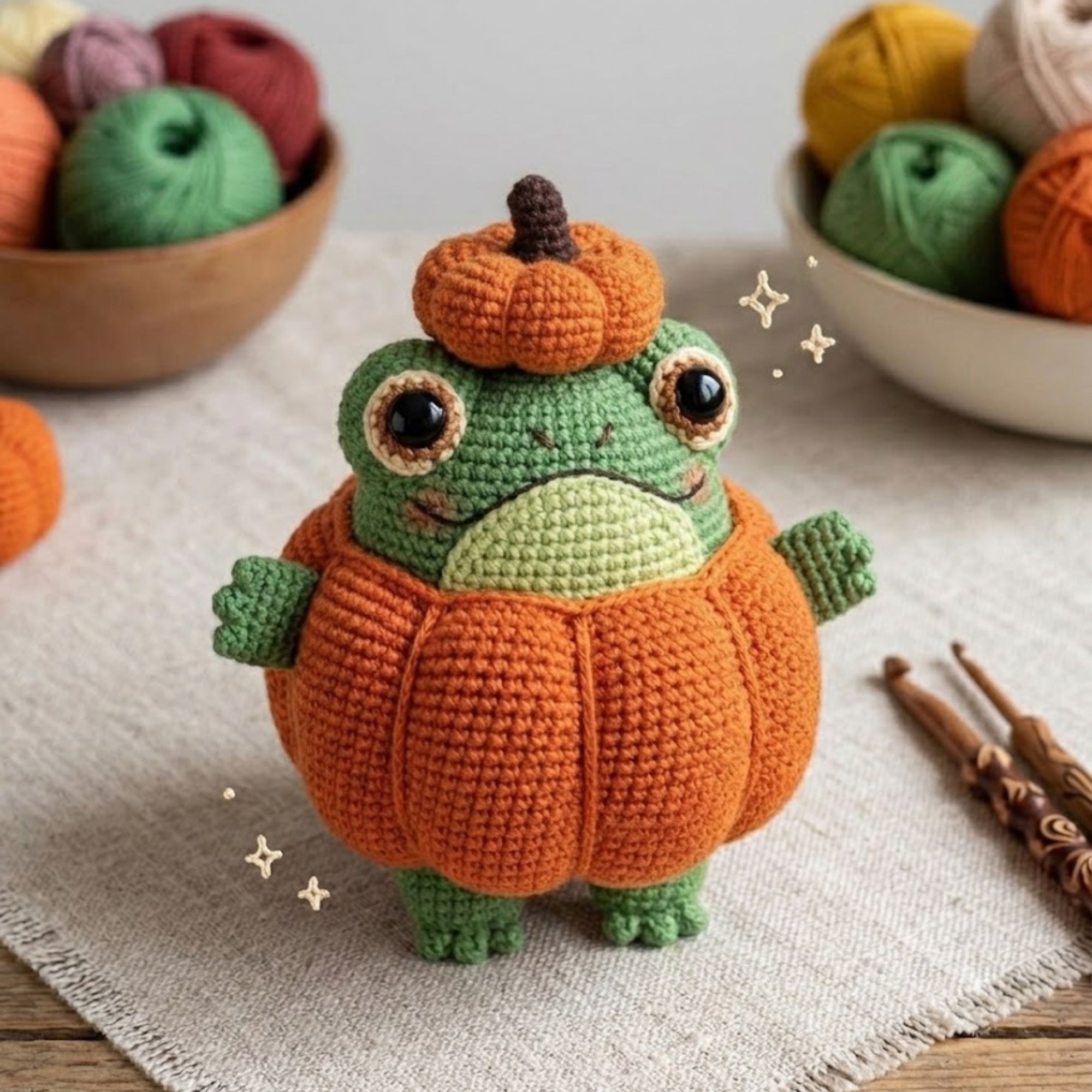 Crochet Frog Pumpkin Plush, Handmade Amigurumi Halloween Frog Toy, Cute Kawaii Fall Decor Gift for Kids, Collectors, Nursery Room, 4-12in