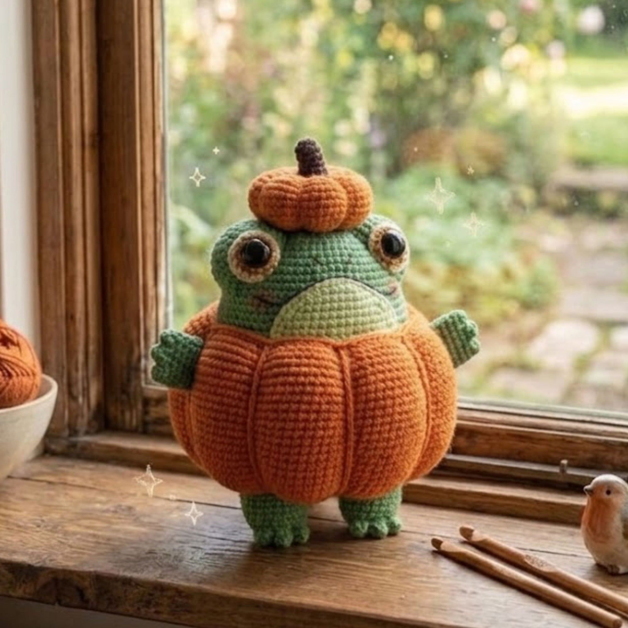 Crochet Frog Pumpkin Plush, Handmade Amigurumi Halloween Frog Toy, Cute Kawaii Fall Decor Gift for Kids, Collectors, Nursery Room, 4-12in