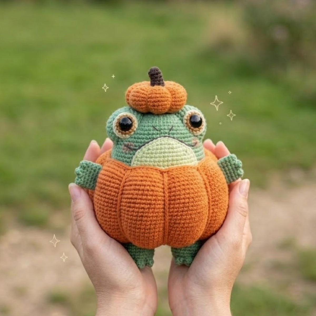 Crochet Frog Pumpkin Plush, Handmade Amigurumi Halloween Frog Toy, Cute Kawaii Fall Decor Gift for Kids, Collectors, Nursery Room, 4-12in