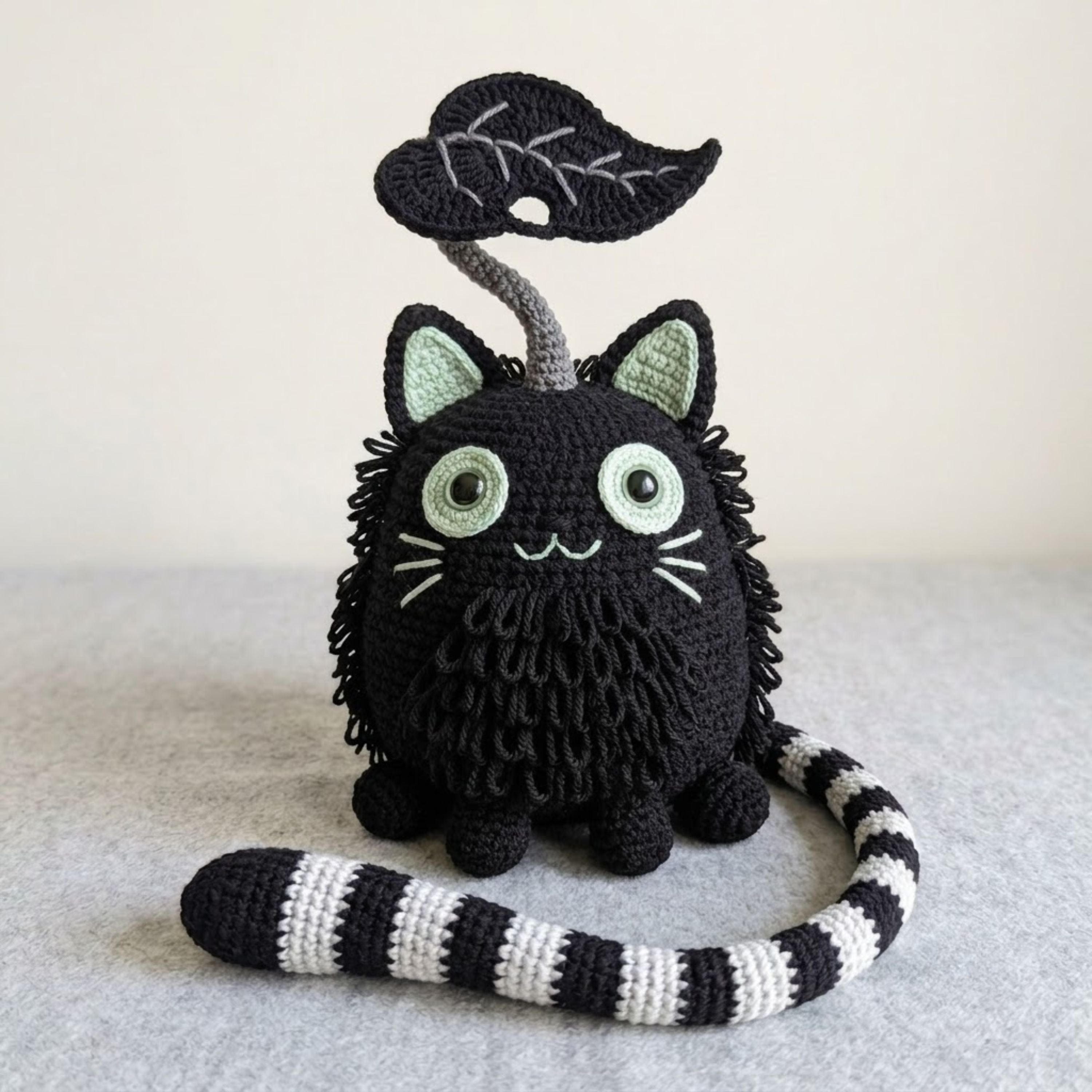 Cute Crochet Black Cat Doll Plush, Kawaii Amigurumi Cat Toy, Handmade Halloween Decor Gift, Soft Gothic Cat Plush Sizes 4-12in for Nursery