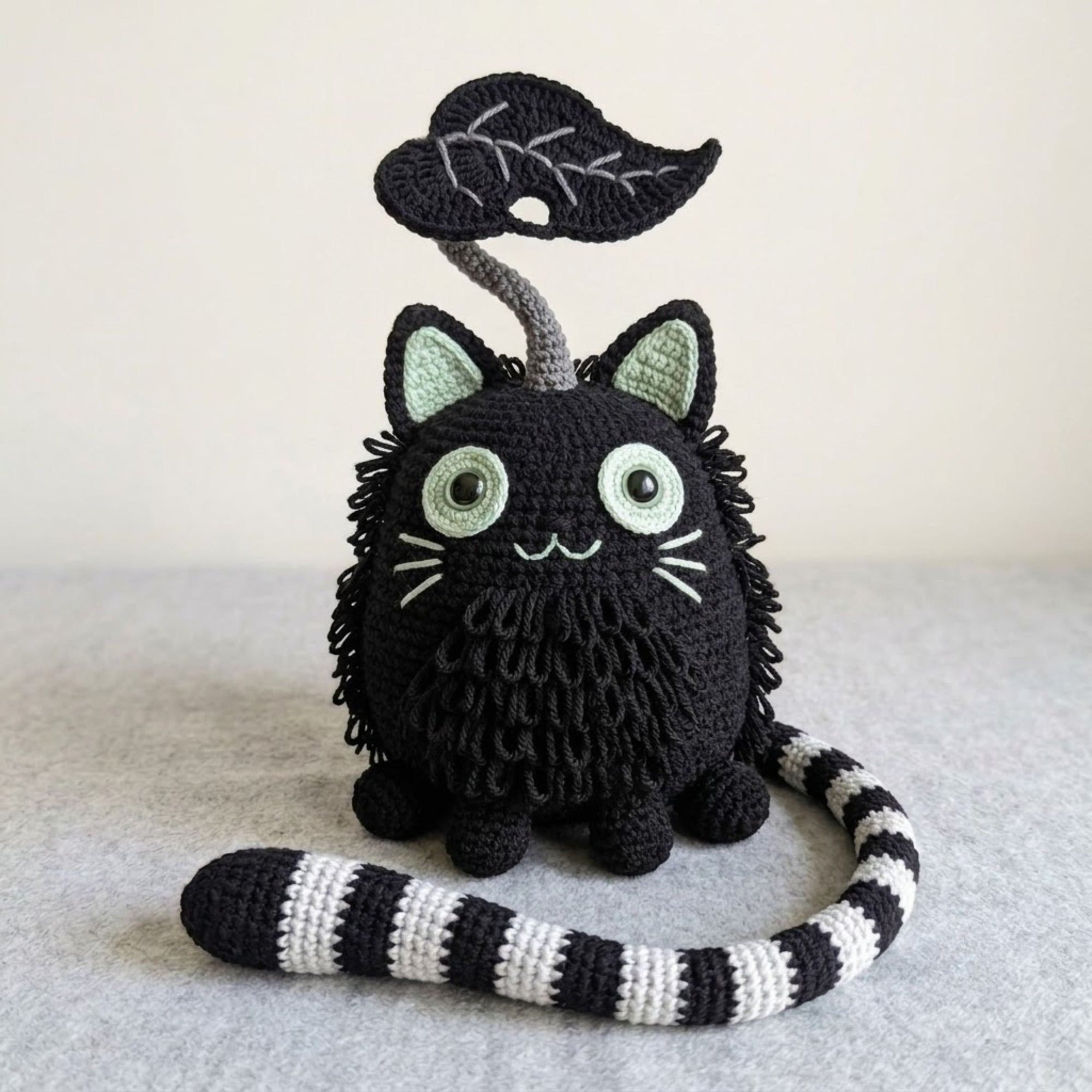 Cute Crochet Black Cat Doll Plush, Kawaii Amigurumi Cat Toy, Handmade Halloween Decor Gift, Soft Gothic Cat Plush Sizes 4-12in for Nursery