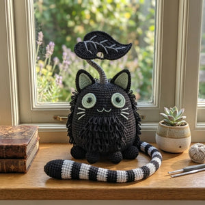 Cute Crochet Black Cat Doll Plush, Kawaii Amigurumi Cat Toy, Handmade Halloween Decor Gift, Soft Gothic Cat Plush Sizes 4-12in for Nursery