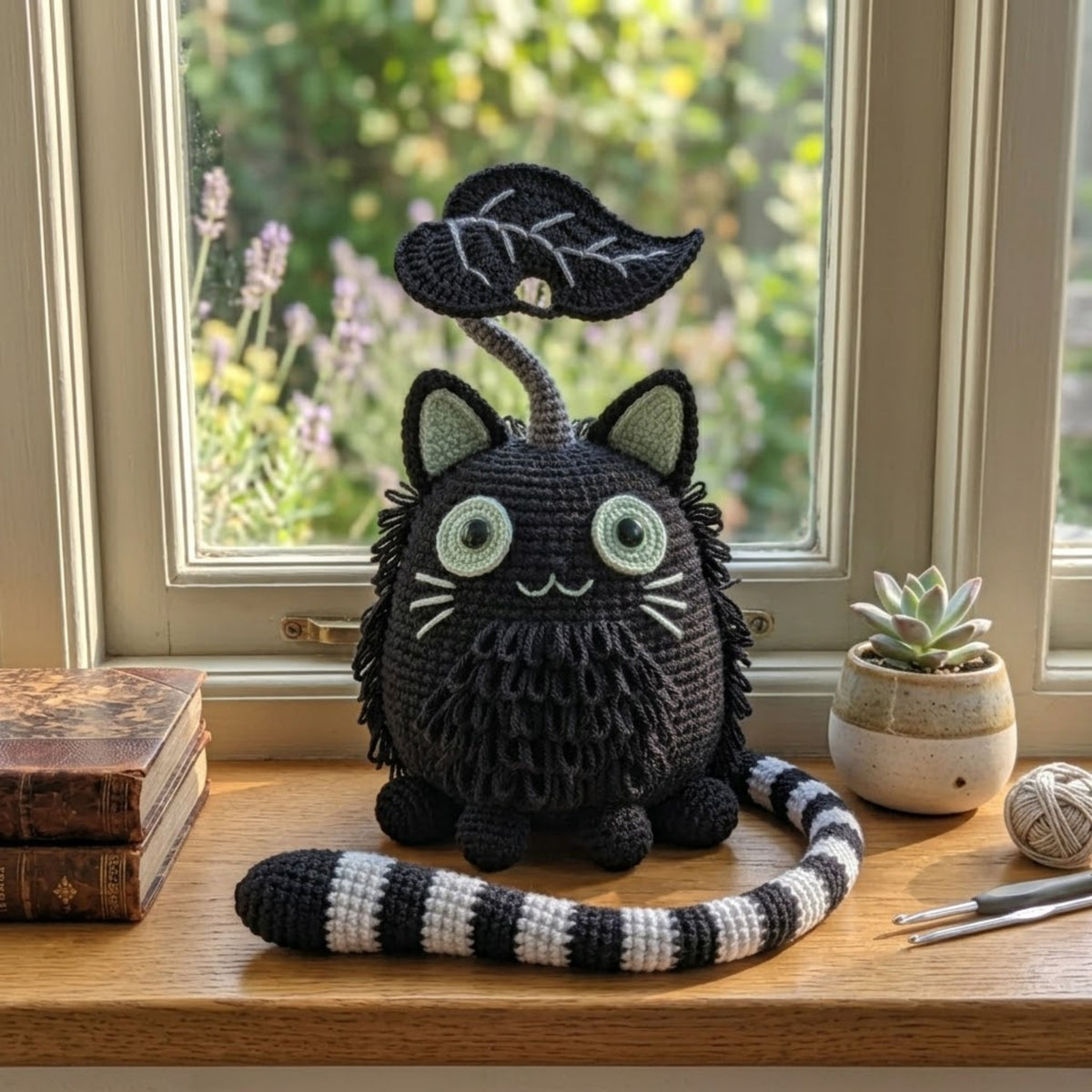 Cute Crochet Black Cat Doll Plush, Kawaii Amigurumi Cat Toy, Handmade Halloween Decor Gift, Soft Gothic Cat Plush Sizes 4-12in for Nursery