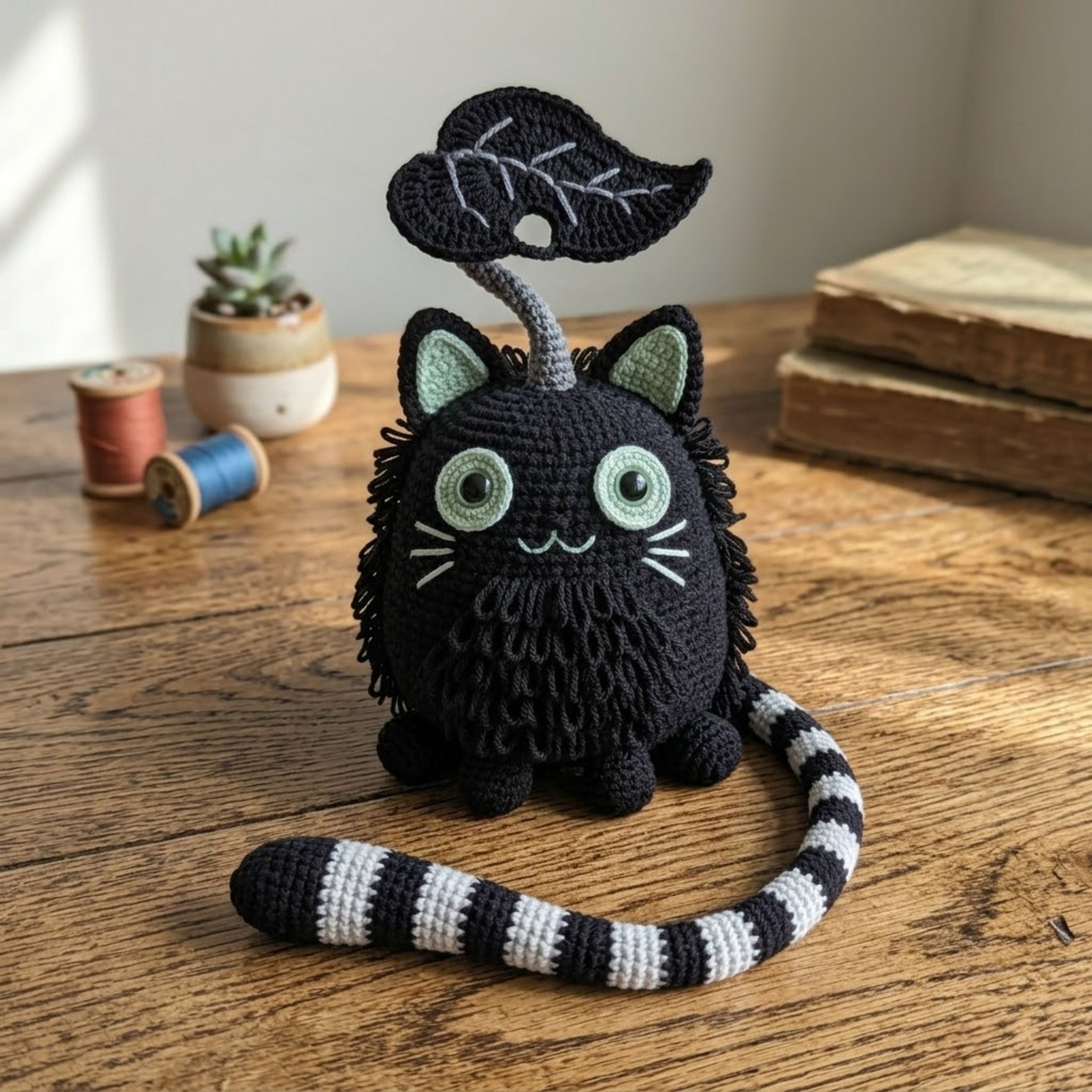 Cute Crochet Black Cat Doll Plush, Kawaii Amigurumi Cat Toy, Handmade Halloween Decor Gift, Soft Gothic Cat Plush Sizes 4-12in for Nursery