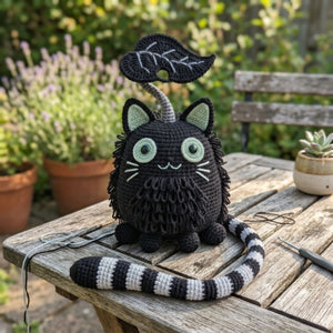 Cute Crochet Black Cat Doll Plush, Kawaii Amigurumi Cat Toy, Handmade Halloween Decor Gift, Soft Gothic Cat Plush Sizes 4-12in for Nursery