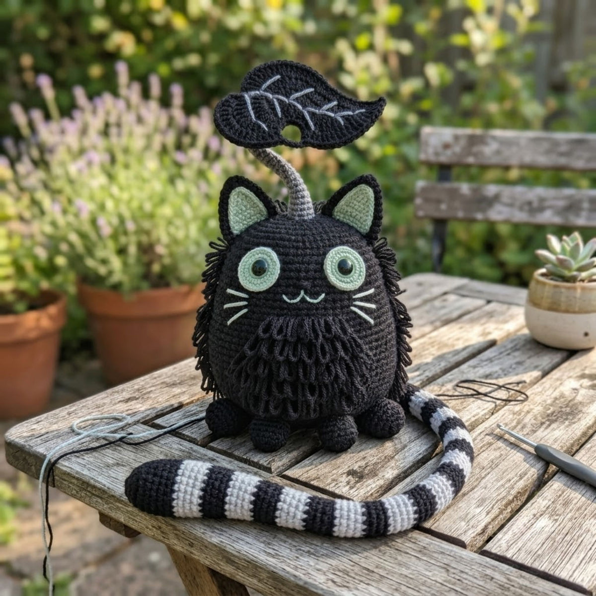 Cute Crochet Black Cat Doll Plush, Kawaii Amigurumi Cat Toy, Handmade Halloween Decor Gift, Soft Gothic Cat Plush Sizes 4-12in for Nursery