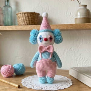 Cute Crochet Clown Doll Plush, Kawaii Amigurumi Circus Baby Toy, Handmade Pastel Nursery Decor Gift, Soft Clown Plush Sizes 4-12in Kids Gift