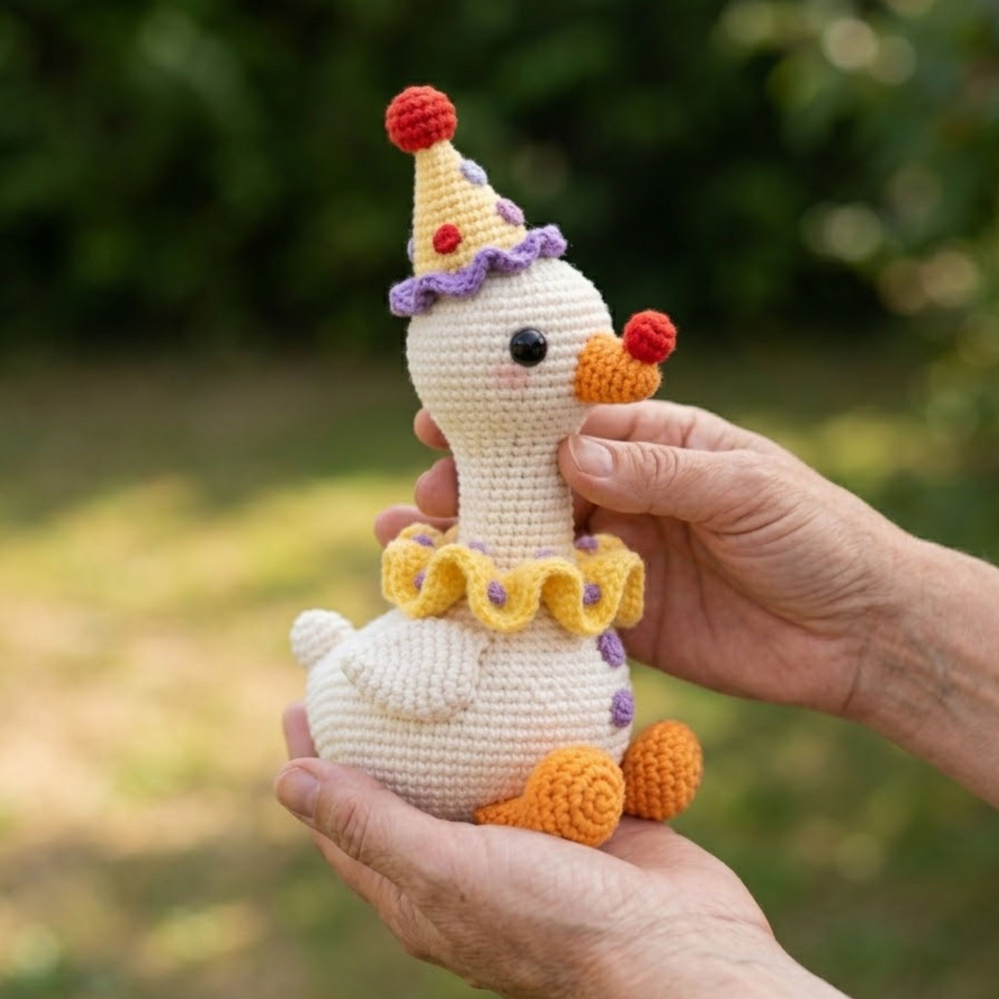 Cute Crochet Clown Goose Plush, Kawaii Amigurumi Goose Doll, Handmade Circus Nursery Decor Gift, Soft Baby Toy Sizes 4-12-in Kids Room Decor