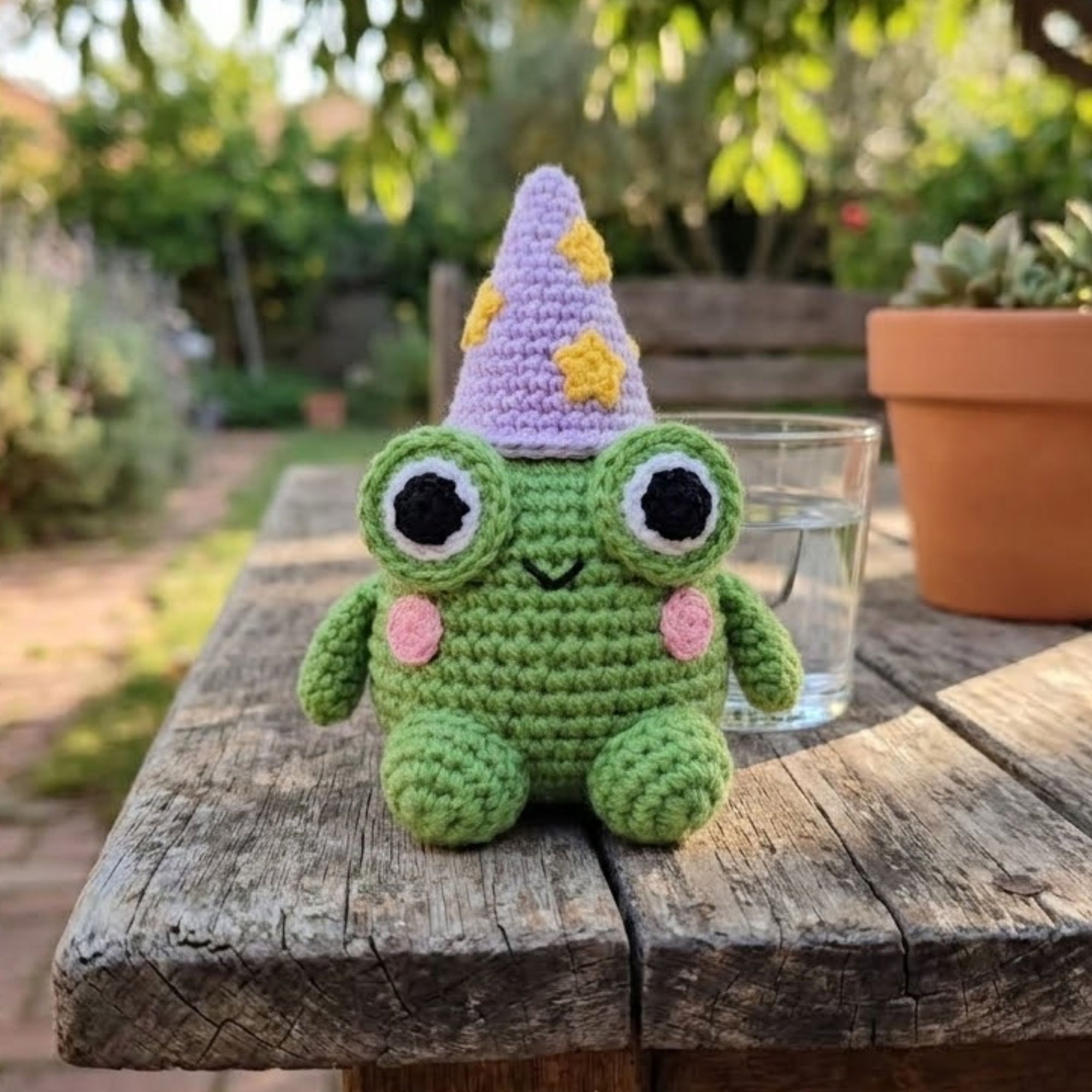 Cute Crochet Wizard Frog Plush, Kawaii Amigurumi Frog Doll, Handmade Fantasy Nursery Decor Gift, Soft Baby Toy Sizes 4-12in