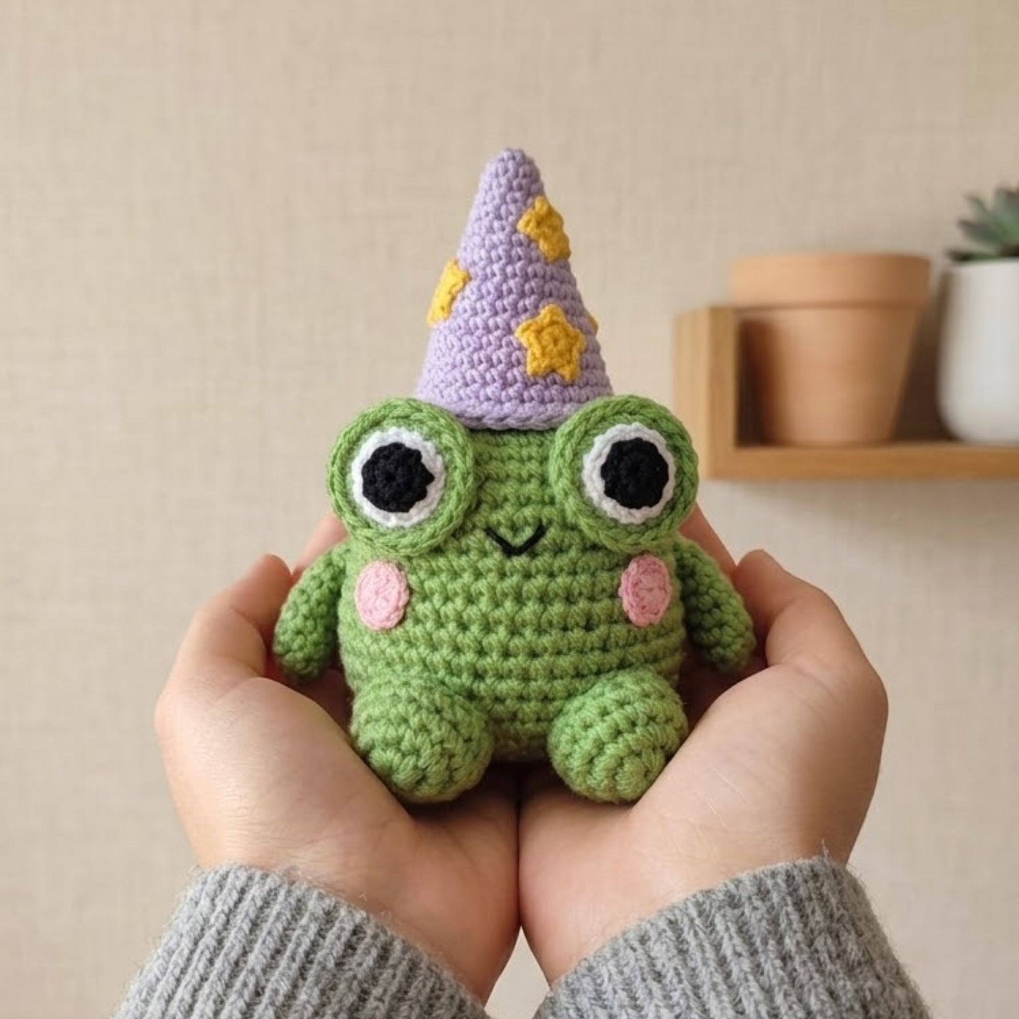 Cute Crochet Wizard Frog Plush, Kawaii Amigurumi Frog Doll, Handmade Fantasy Nursery Decor Gift, Soft Baby Toy Sizes 4-12in
