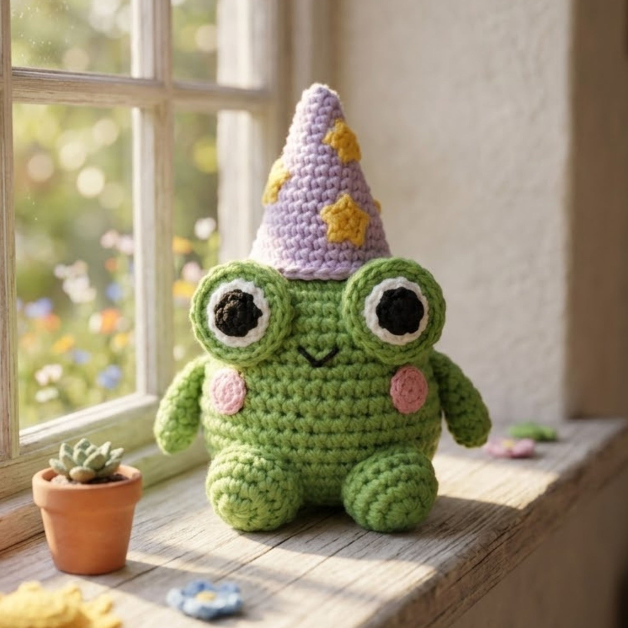 Cute Crochet Wizard Frog Plush, Kawaii Amigurumi Frog Doll, Handmade Fantasy Nursery Decor Gift, Soft Baby Toy Sizes 4-12in
