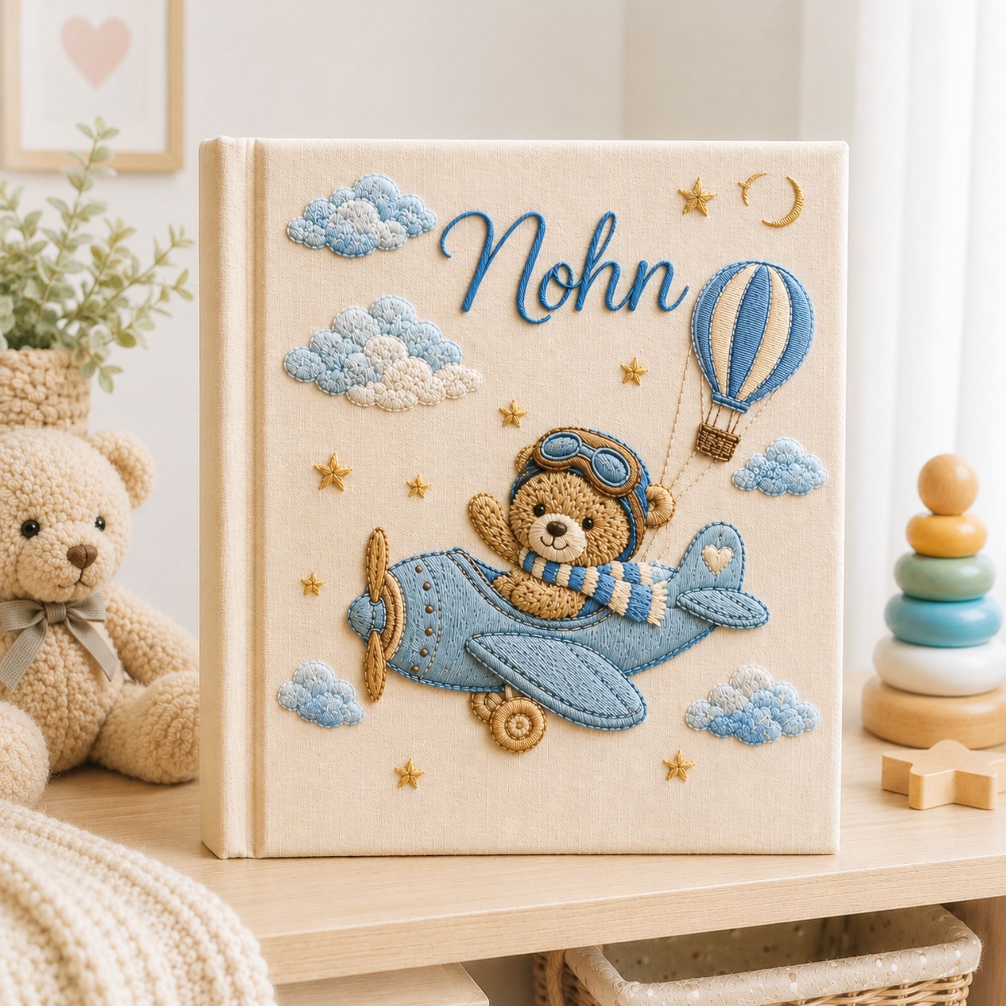 Personalized Embroidered Airplane Baby Photo Album, Custom Teddy Bear Baby Memory Book, Hot Air Balloon Baby Book, Newborn Keepsake Gift