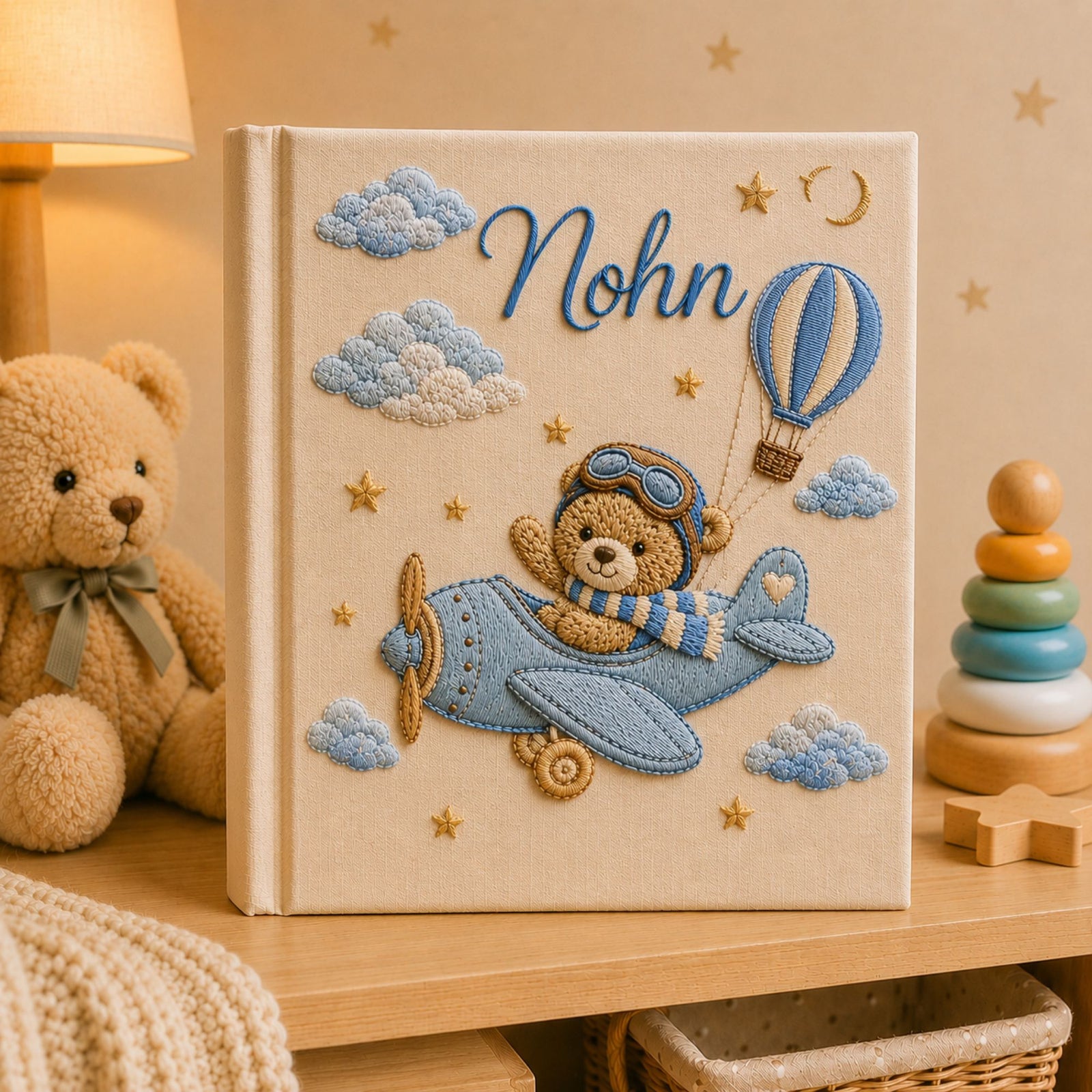 Personalized Embroidered Airplane Baby Photo Album, Custom Teddy Bear Baby Memory Book, Hot Air Balloon Baby Book, Newborn Keepsake Gift