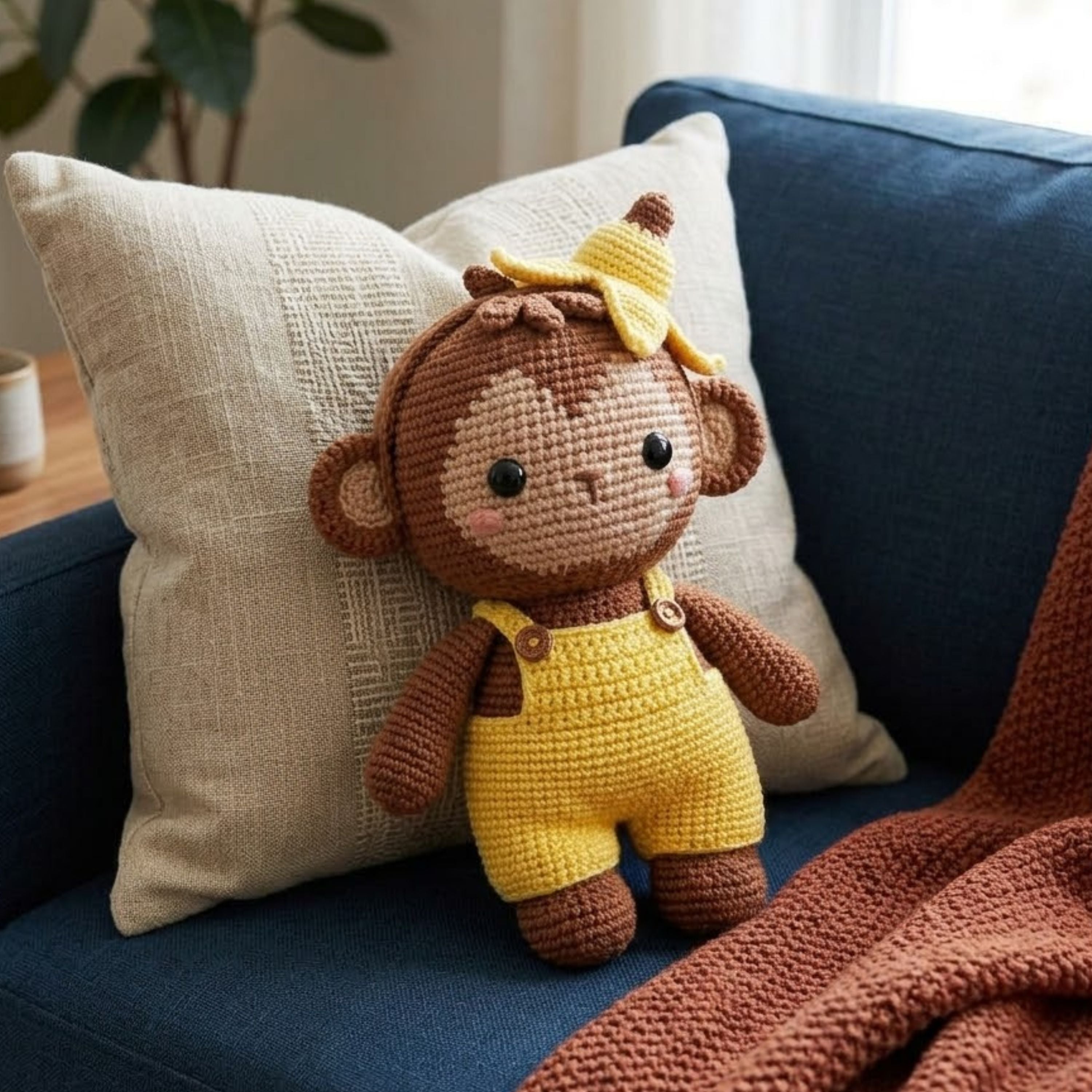 Crochet Monkey Plush, Handmade Amigurumi Banana Monkey Stuffed Animal, Cute Safari Nursery Decor, Kawaii Gift Toy, Sizes 4-12 Inch Kids Gift