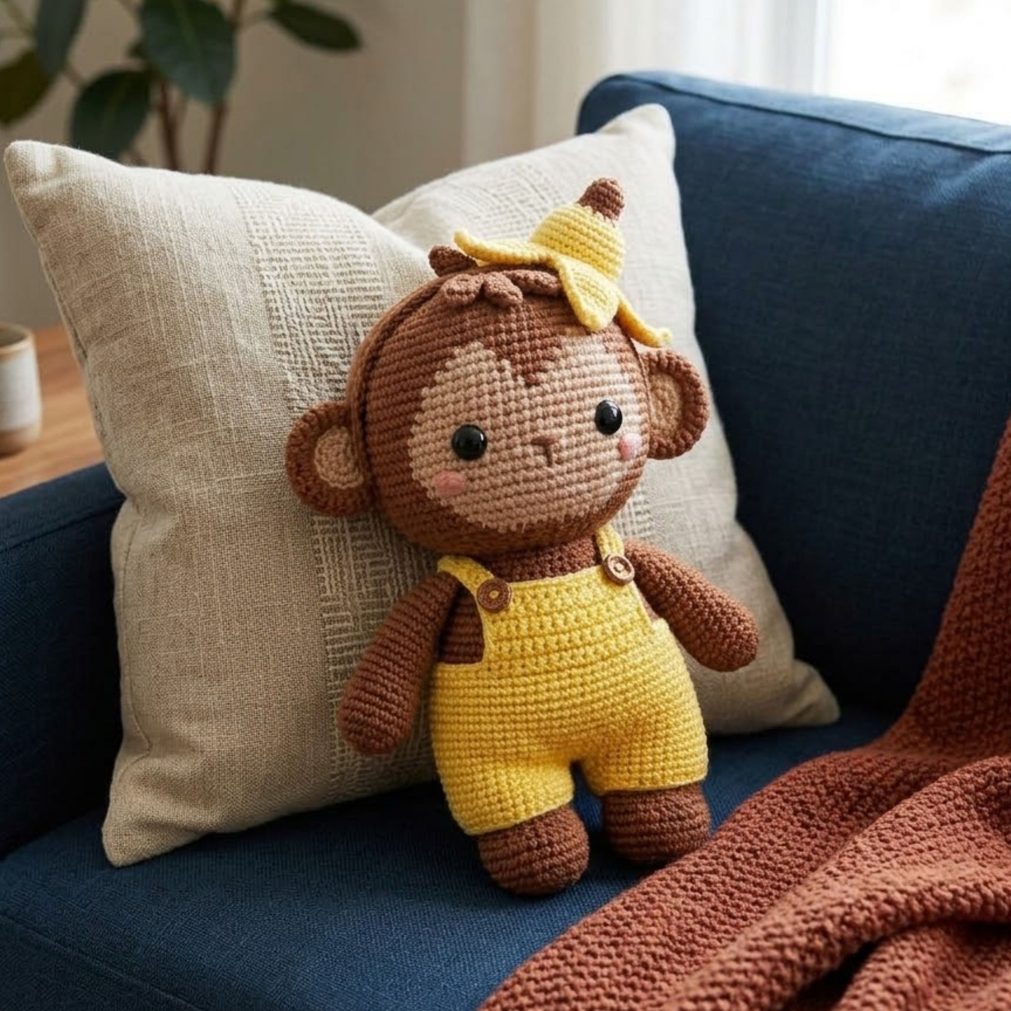 Crochet Monkey Plush, Handmade Amigurumi Banana Monkey Stuffed Animal, Cute Safari Nursery Decor, Kawaii Gift Toy, Sizes 4-12 Inch Kids Gift