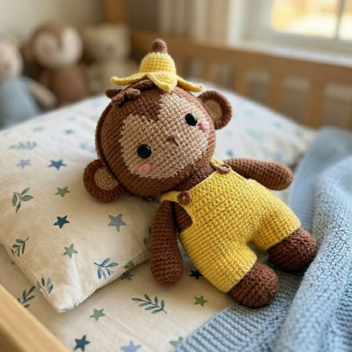 Crochet Monkey Plush, Handmade Amigurumi Banana Monkey Stuffed Animal, Cute Safari Nursery Decor, Kawaii Gift Toy, Sizes 4-12 Inch Kids Gift