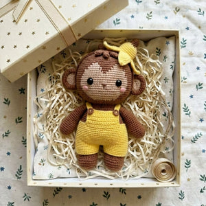 Crochet Monkey Plush, Handmade Amigurumi Banana Monkey Stuffed Animal, Cute Safari Nursery Decor, Kawaii Gift Toy, Sizes 4-12 Inch Kids Gift