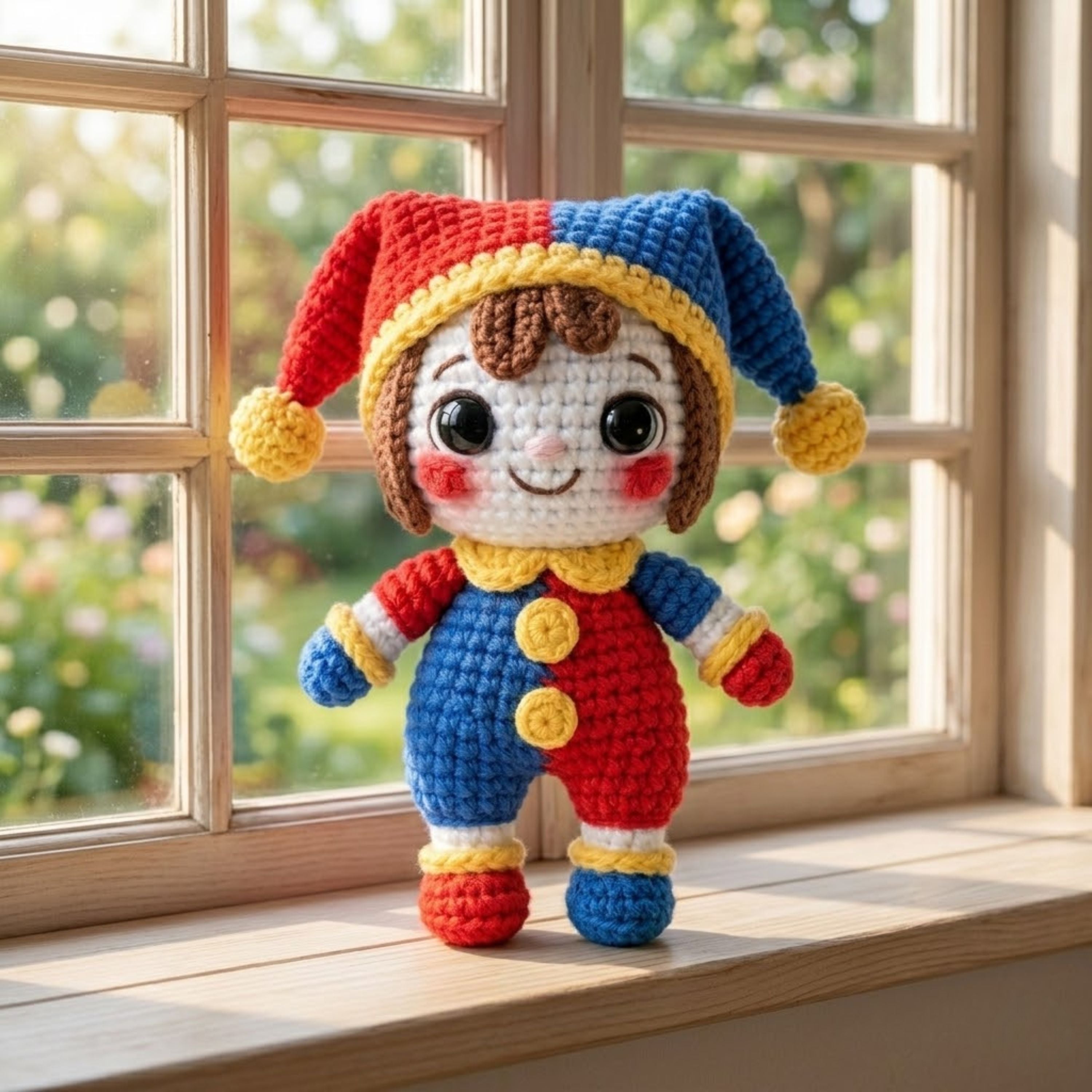 Crochet Jester Doll Plush, Handmade Amigurumi Clown Stuffed Toy, Cute Circus Gift, Kawaii Nursery Decor, Sizes 4-12 Inch Kids Gift Toy Decor
