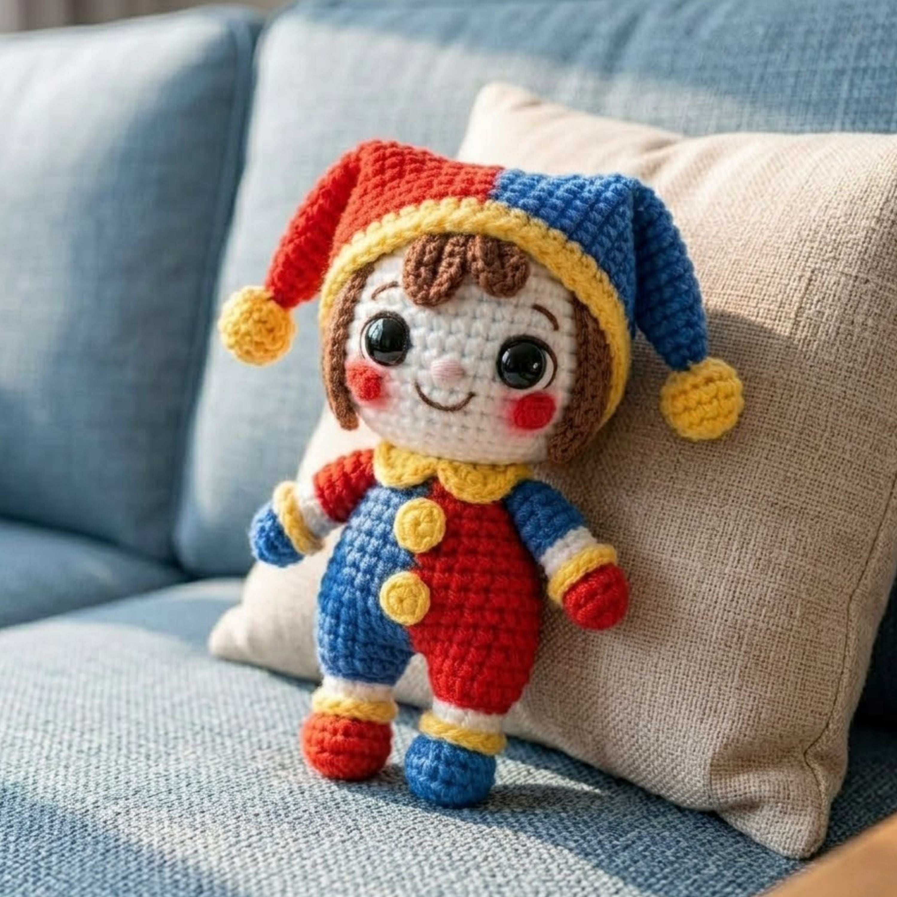 Crochet Jester Doll Plush, Handmade Amigurumi Clown Stuffed Toy, Cute Circus Gift, Kawaii Nursery Decor, Sizes 4-12 Inch Kids Gift Toy Decor