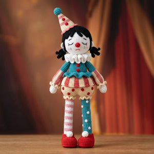 Crochet Sad Clown Doll, Handmade Amigurumi Circus Plush, Cute Pierrot Stuffed Toy, Kawaii Nursery Decor Gift, Sizes 4-12 Inch Soft Toy Decor