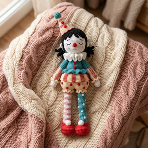 Crochet Sad Clown Doll, Handmade Amigurumi Circus Plush, Cute Pierrot Stuffed Toy, Kawaii Nursery Decor Gift, Sizes 4-12 Inch Soft Toy Decor