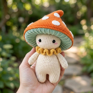 Crochet Mushroom Doll Plush, Handmade Amigurumi Toadstool Stuffed Toy, Cute Forest Fairy Gift, Kawaii Nursery Decor, Size 4-12 Inch Soft Toy