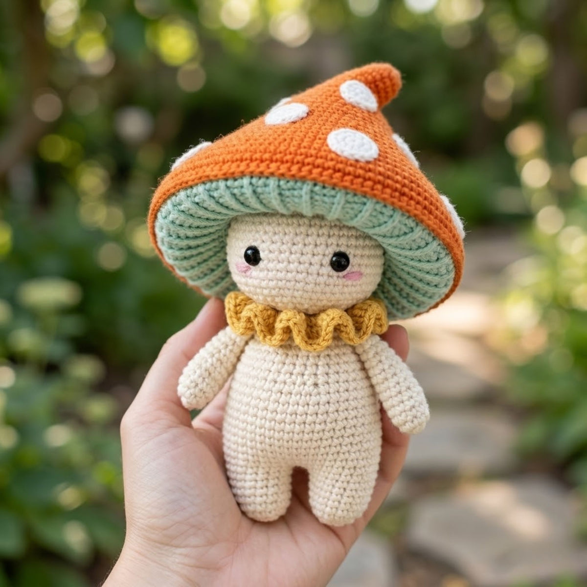 Crochet Mushroom Doll Plush, Handmade Amigurumi Toadstool Stuffed Toy, Cute Forest Fairy Gift, Kawaii Nursery Decor, Size 4-12 Inch Soft Toy