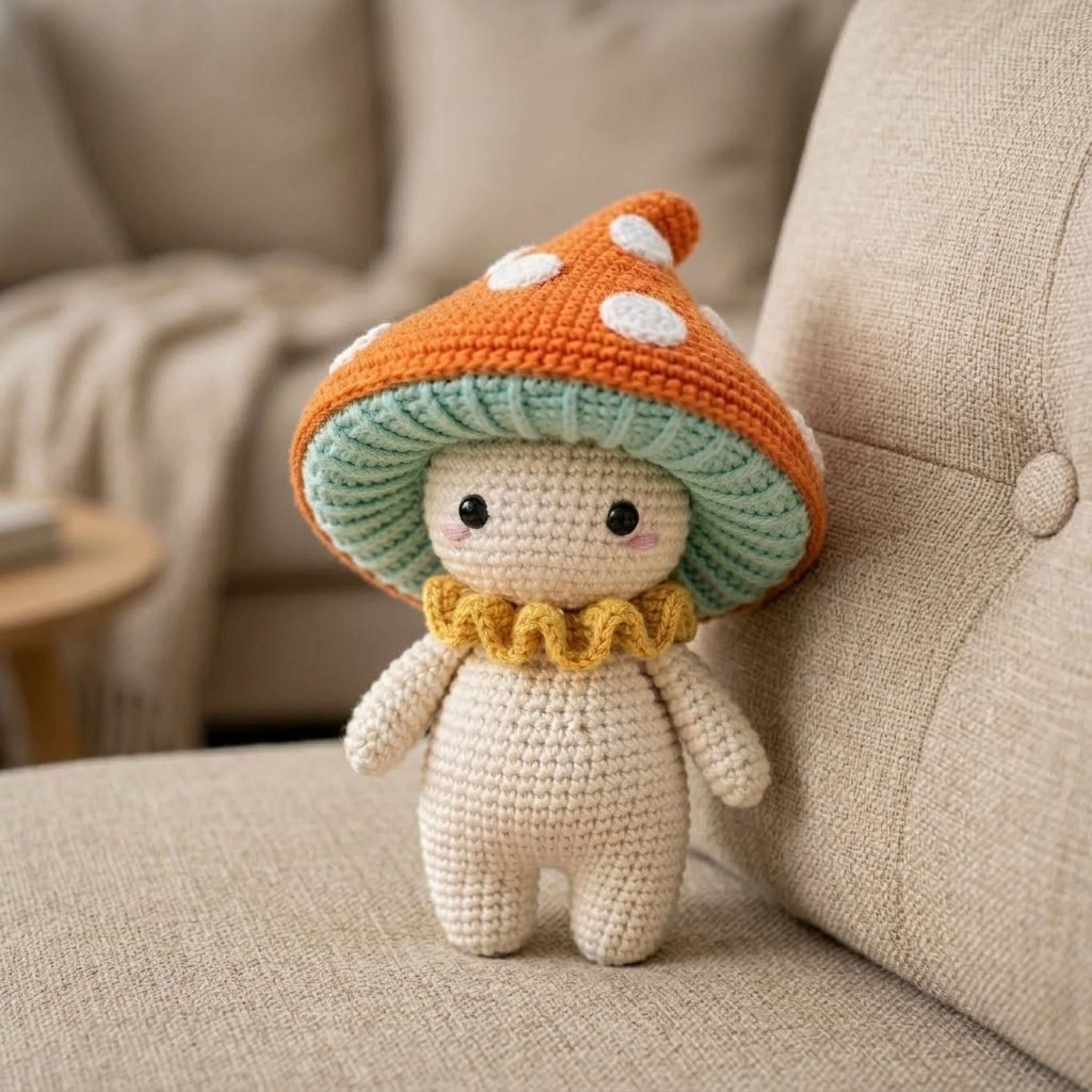 Crochet Mushroom Doll Plush, Handmade Amigurumi Toadstool Stuffed Toy, Cute Forest Fairy Gift, Kawaii Nursery Decor, Size 4-12 Inch Soft Toy