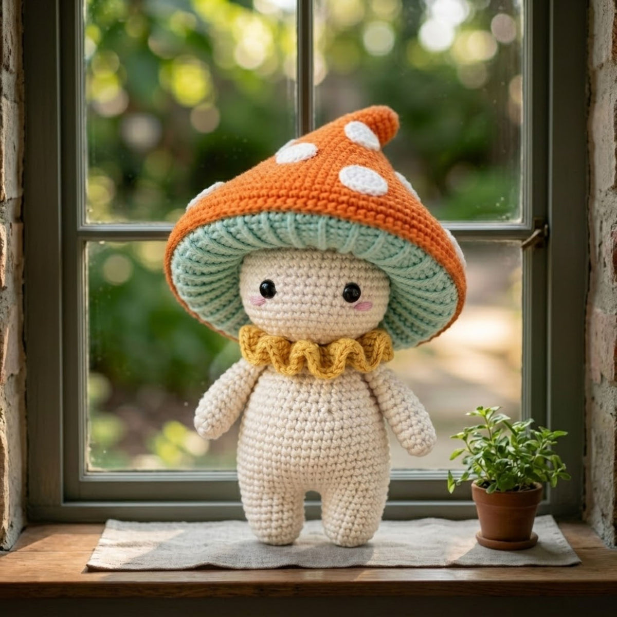 Crochet Mushroom Doll Plush, Handmade Amigurumi Toadstool Stuffed Toy, Cute Forest Fairy Gift, Kawaii Nursery Decor, Size 4-12 Inch Soft Toy